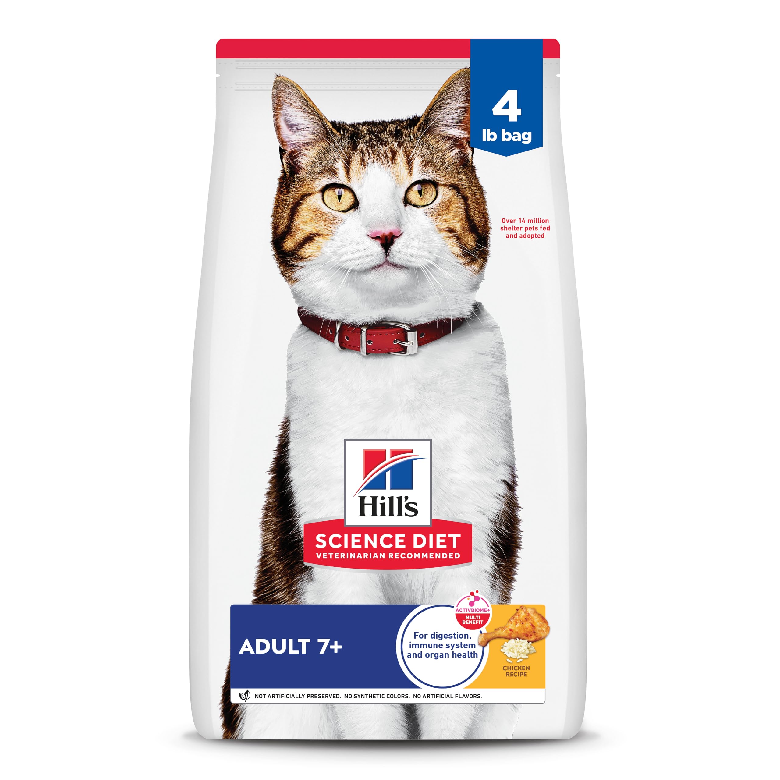 Hills Science Diet Adult 7+, Senior Adult 7+ Premium Nutrition, Dry Cat Food, Chicken Recipe, 4 lb Bag