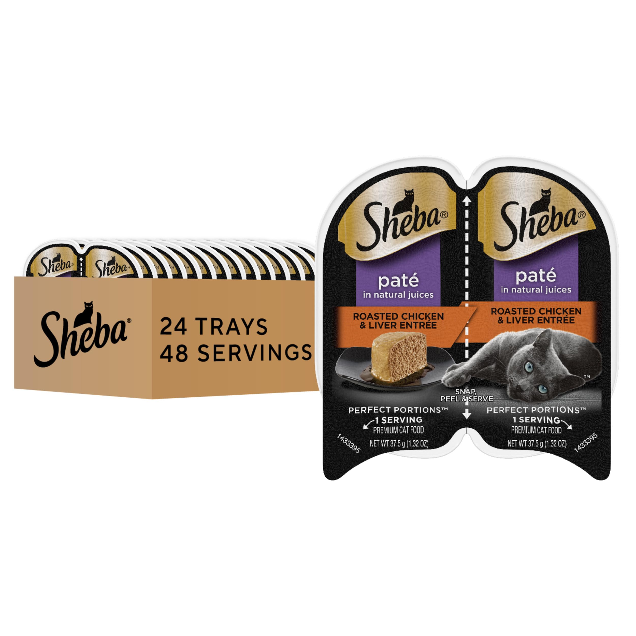Sheba Perfect Portions Wet Cat Food Pate Roasted Chicken and Liver Entree, 2.6 oz. Twin-Pack Trays (24 Count, 48 Servings)