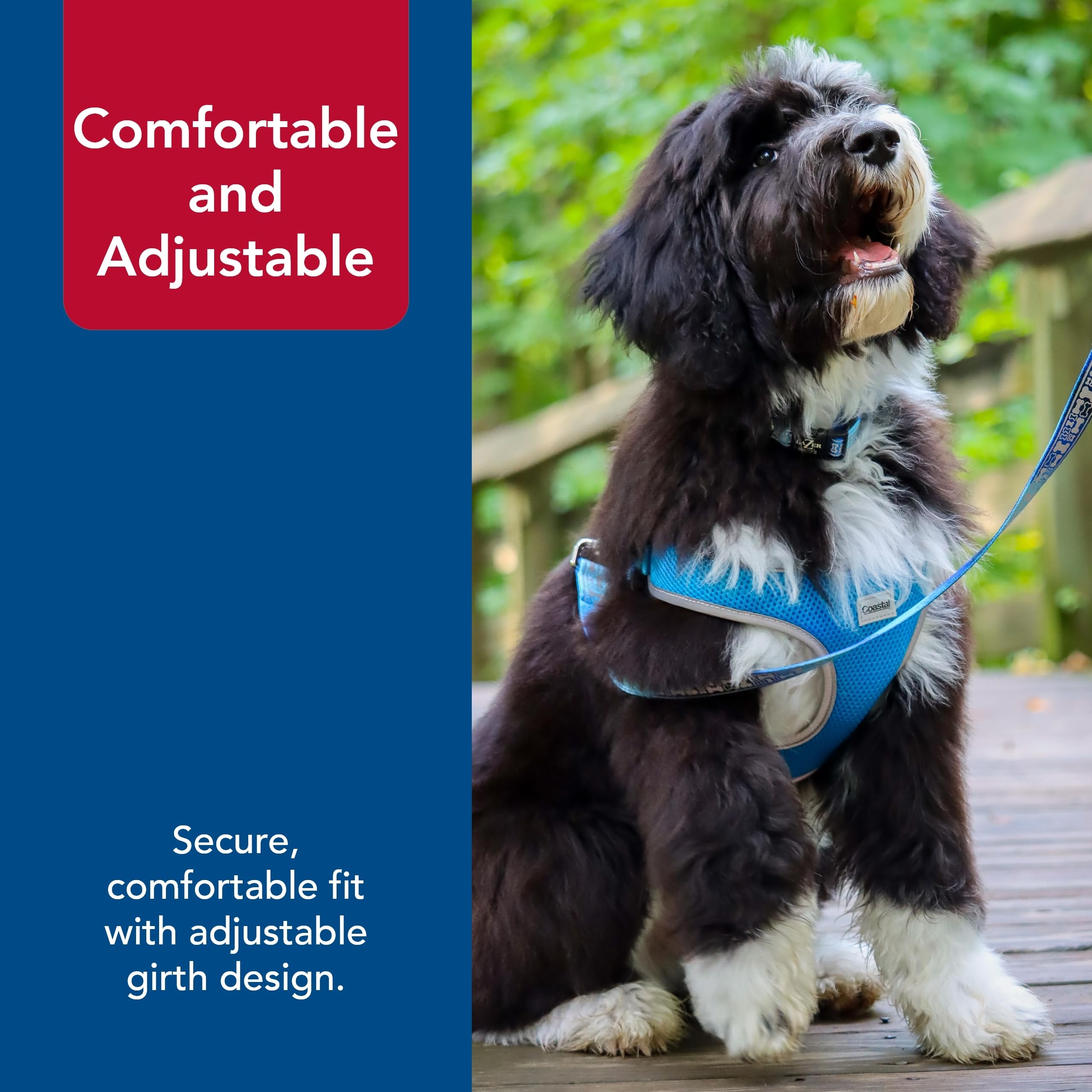 Coastal Pet Comfort Soft Reflective Wrap Adjustable Dog Harness - No-Pull Dog Harness For Small & Large Dogs - Blue Lagoon - 3/4' X 20'–29'
