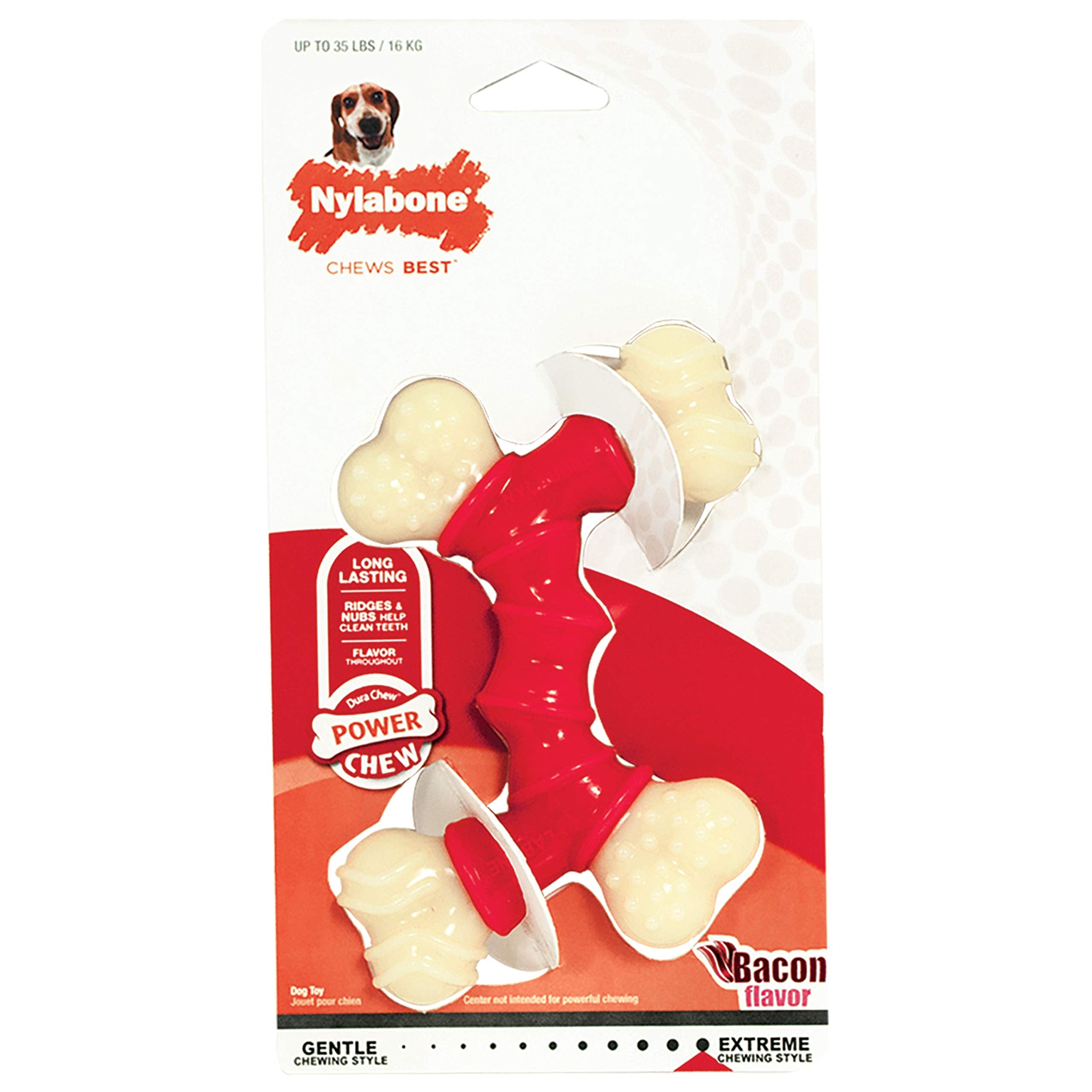 Nylabone Double Bone Power Chew Toy For Dogs, Dog Toys For Aggressive Chewers, Bacon Flavor, Medium - Up To 35 Lbs, 1 Count