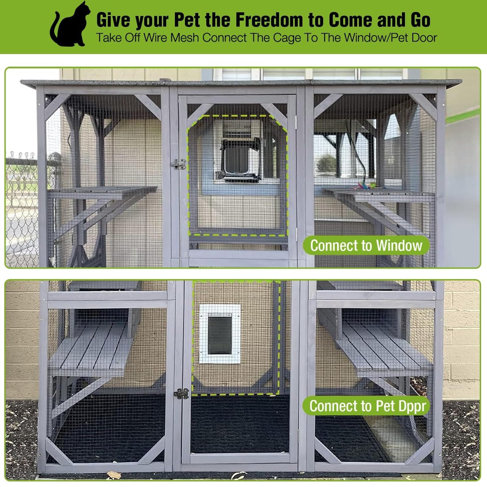 Gutinneen Catio Outdoor Cat Enclosure Large Walk In Window Cat House For Mulitiple Cats With 7 Platforms And 2 Resting Box,Aspha