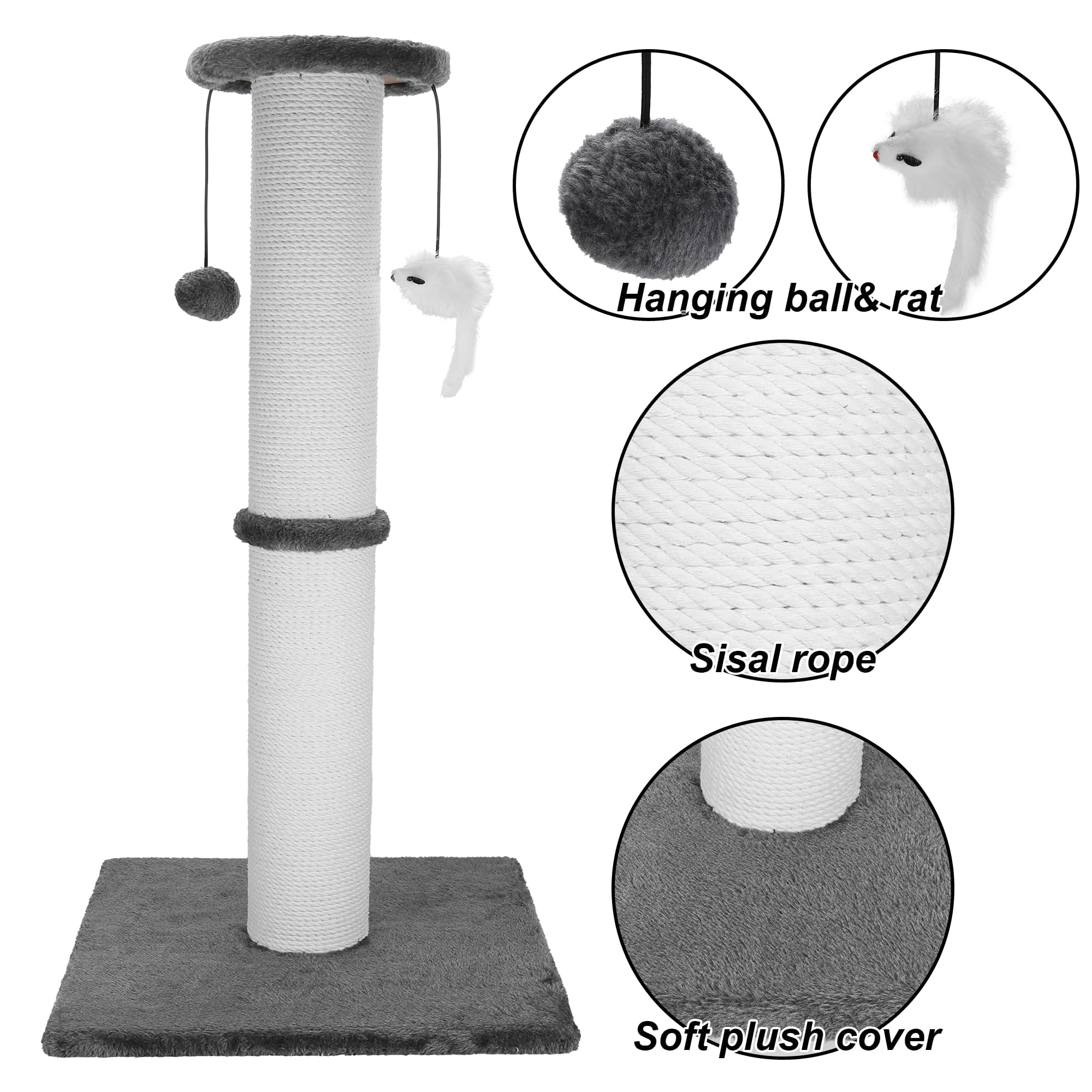 Ahomdoo Cat Scratching Post 34 Inches Heavy Duty And Thicker Cat Scratching Post Sisal Rope With Hanging Ball And Mice Scratchin