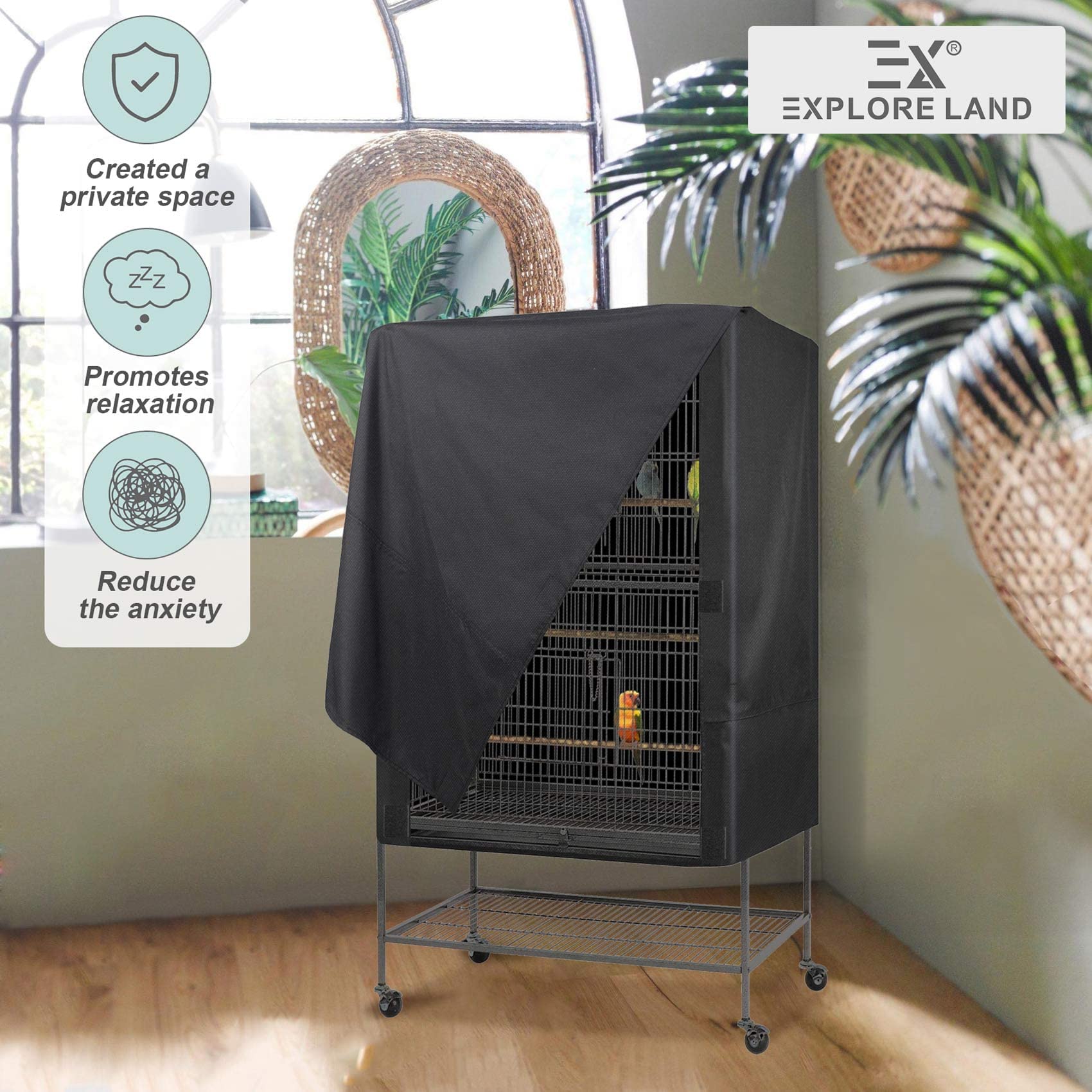Explore Land Pet Cage Cover - Good Night Cover For Bird Critter Cat Cage To Small Animal Privacy & Comfort (Small, Black)