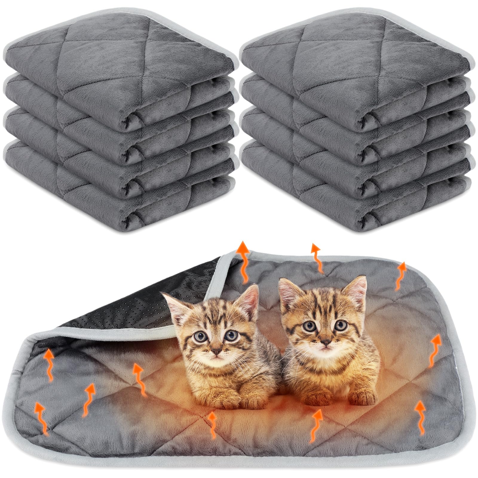 Clysee 8 Pack Self Heating Cat Mat Self Warming Cat Bed 20''X16'' Extra Warm Thermal Pet Bed Mat Reflects Body Heat Washable Dog