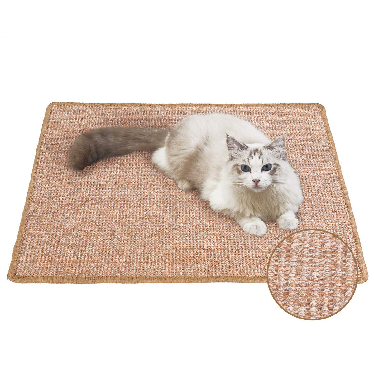 Fukumaru Cat Scratcher Mat, 23.6 X 31.5 Inch Natural Sisal Cat Scratch Mats, Horizontal Cat Floor Scratching Pad Rug, Protect Carpets And Sofas Brown