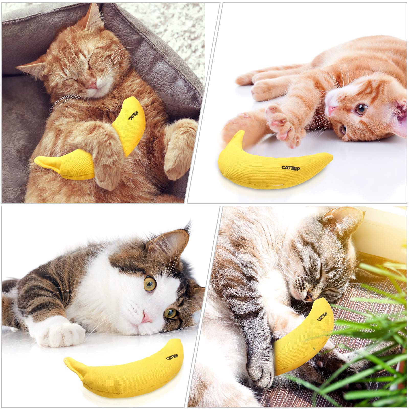Sotiff 4 Pieces Catnip Toys Yellow Banana Cat Chew Catnip Toys Kitten Interactive Toy Reliable Catnip Filled Cat Toys For Indoor