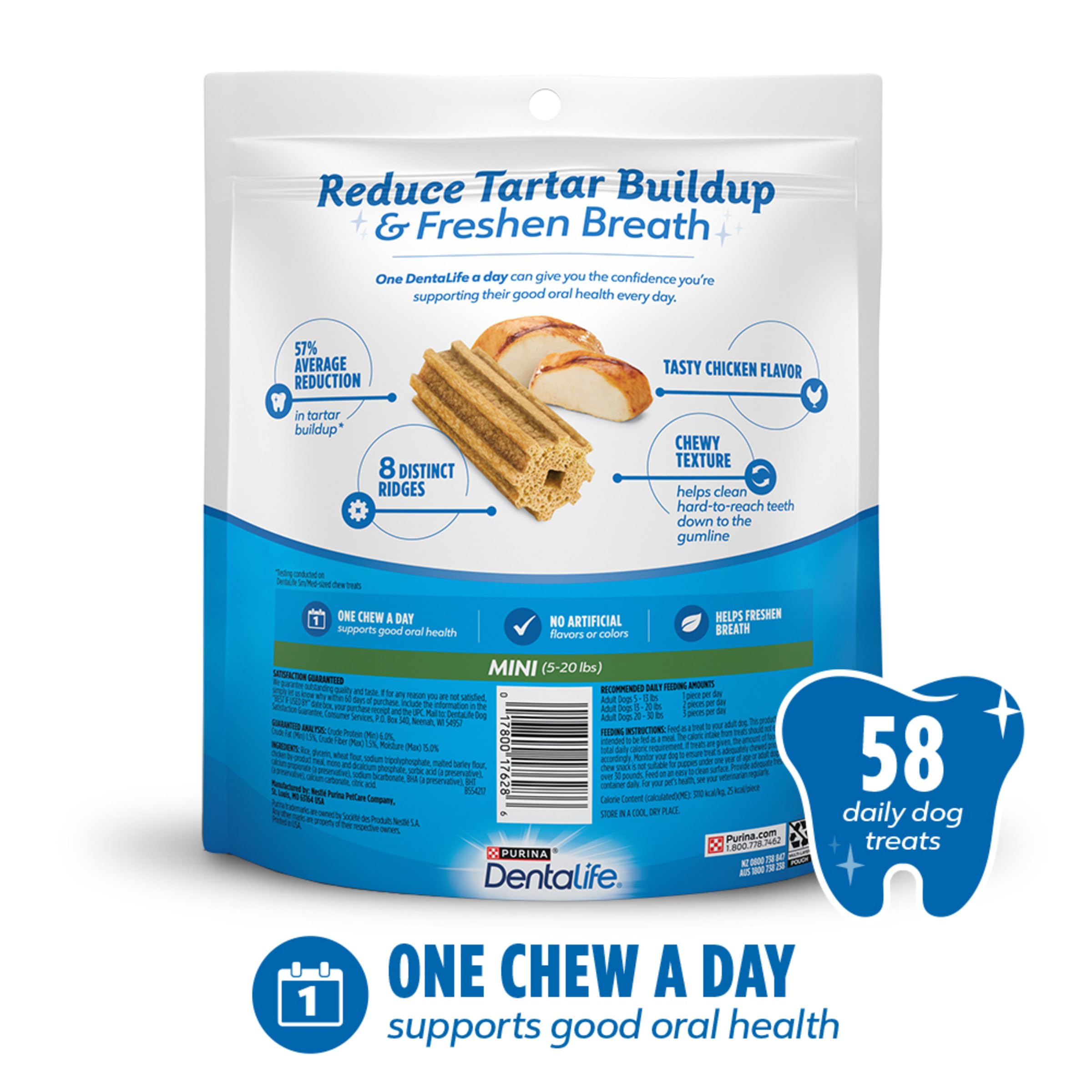 Purina Dentalife Daily Oral Care Chicken Flavor Toy Breed Dog Dental Chews - 58 ct. Pouch