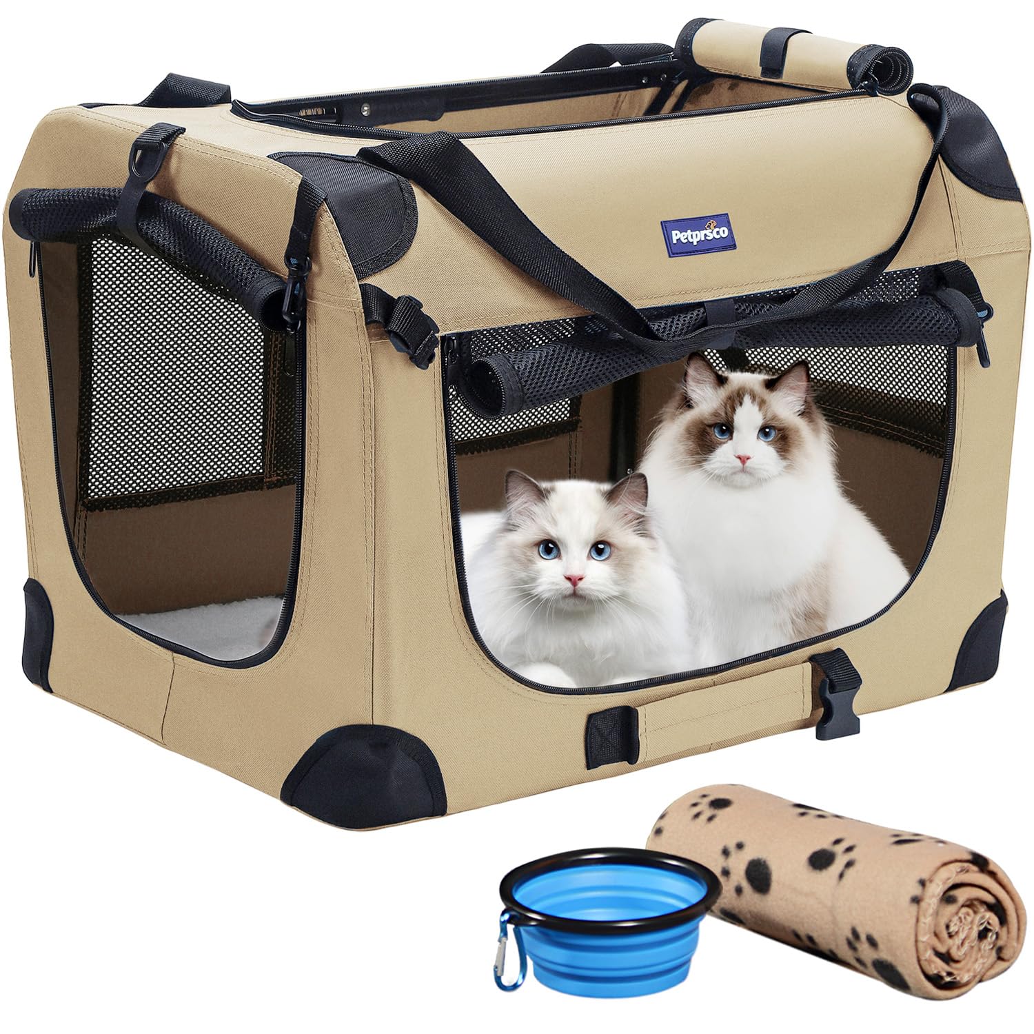 Petprsco Portable Collapsible Dog Crate, Travel Dog Crate 24X17X17 With Soft Warm Blanket And Foldable Bowl For Large Cats & Sma