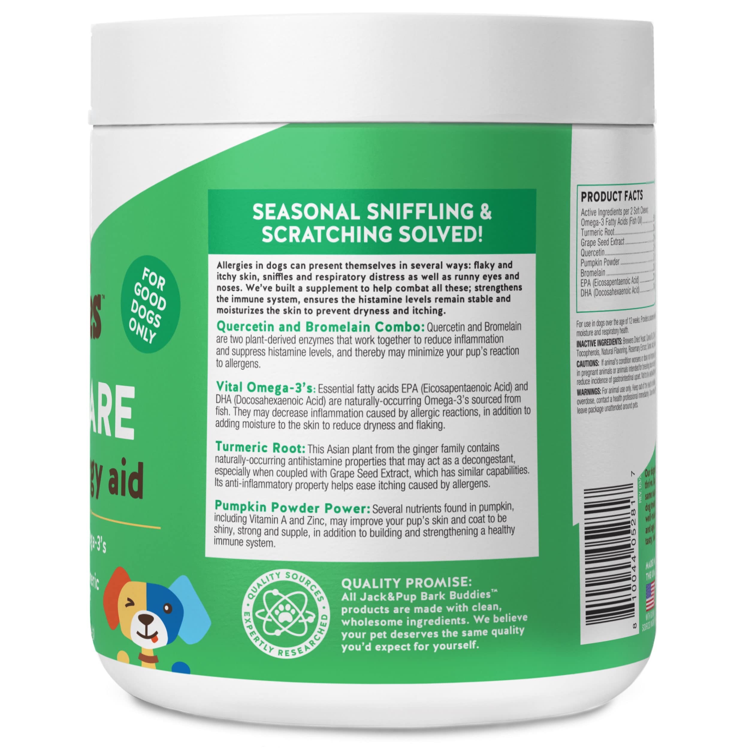 Jack&Pup Dog Allergy Chews - Bark Buddies Aller-Care Soft Chew Bites Itch Relief for Dogs & Allergy Support for Dogs - Dog Immun