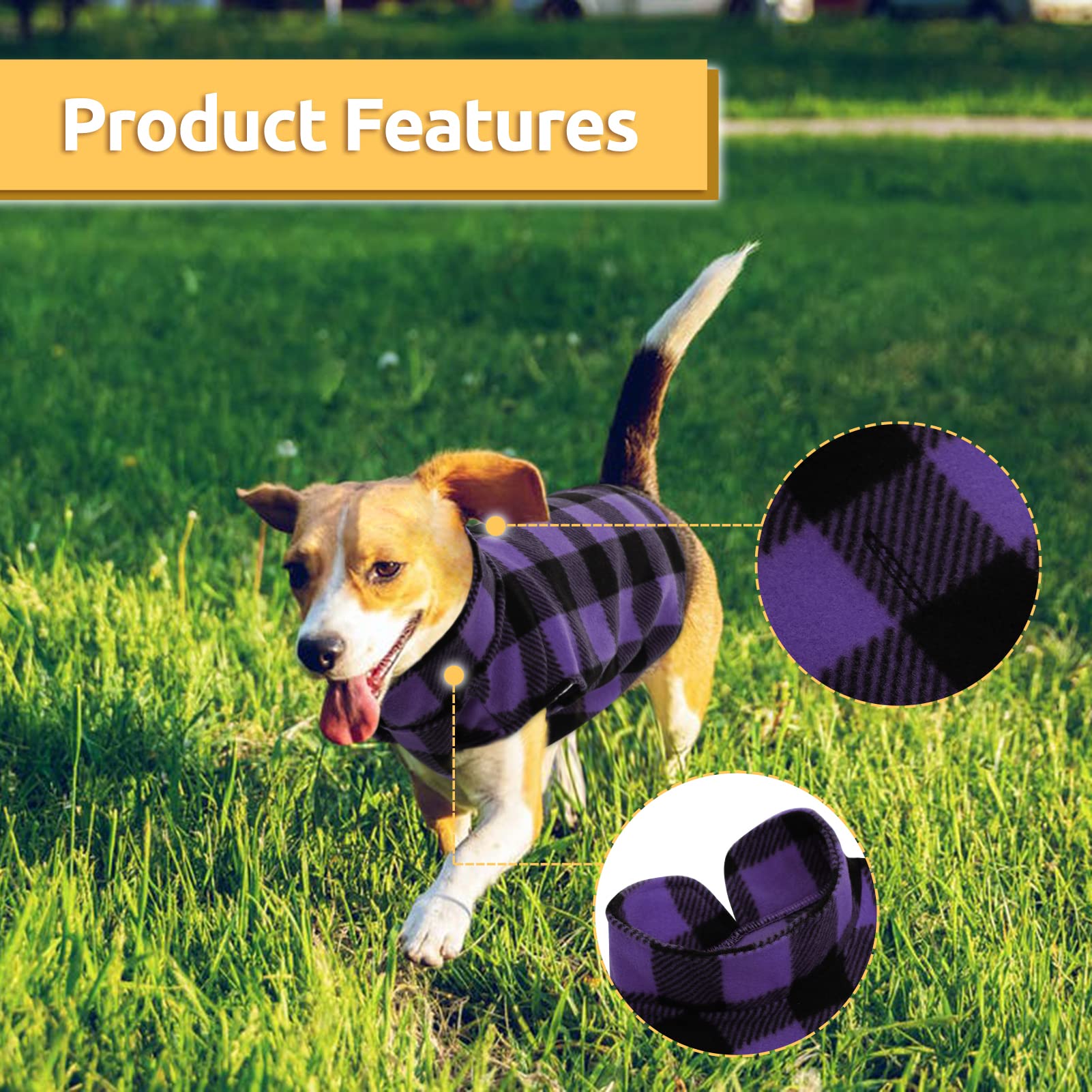 Asenku Plaid Dog Fleece Vest - Soft Comfortable Pet Pajamas, Warm Winter Dog Shirt, Cold Weather Coat Jacket For Small & Medium