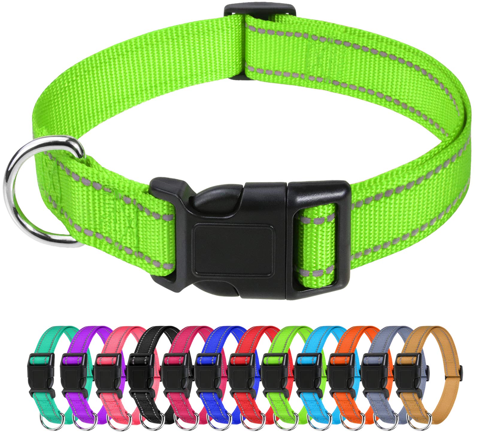 Tagme Reflective Nylon Dog Collars, Adjustable Classic Dog Collar With Quick Release Buckle For Small Dogs, Green, 5/8' Width