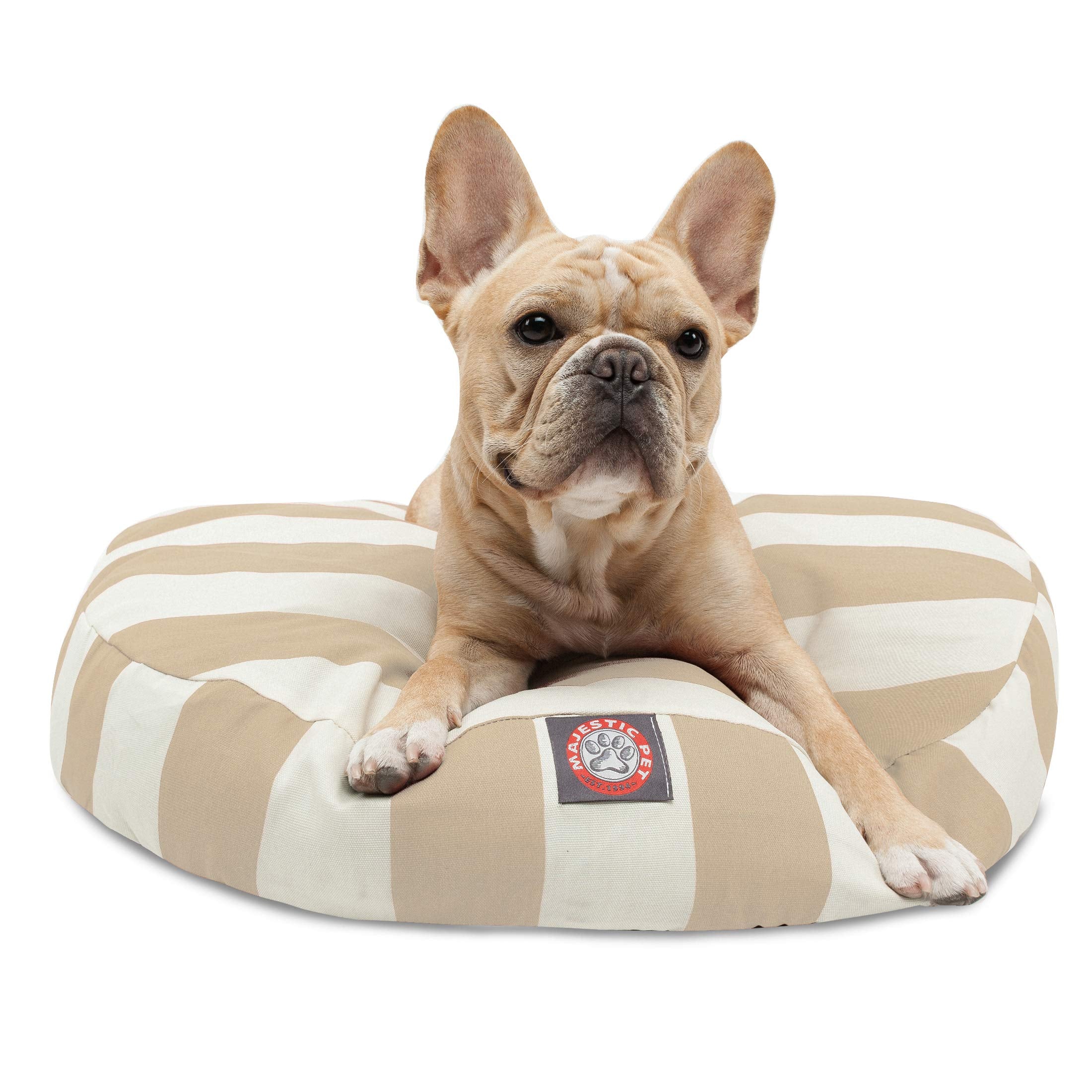 Majestic Pet Indoor Outdoor Vertical Stripe Round Pet Dog Bed With Removable Washable Cover, Sand, Small