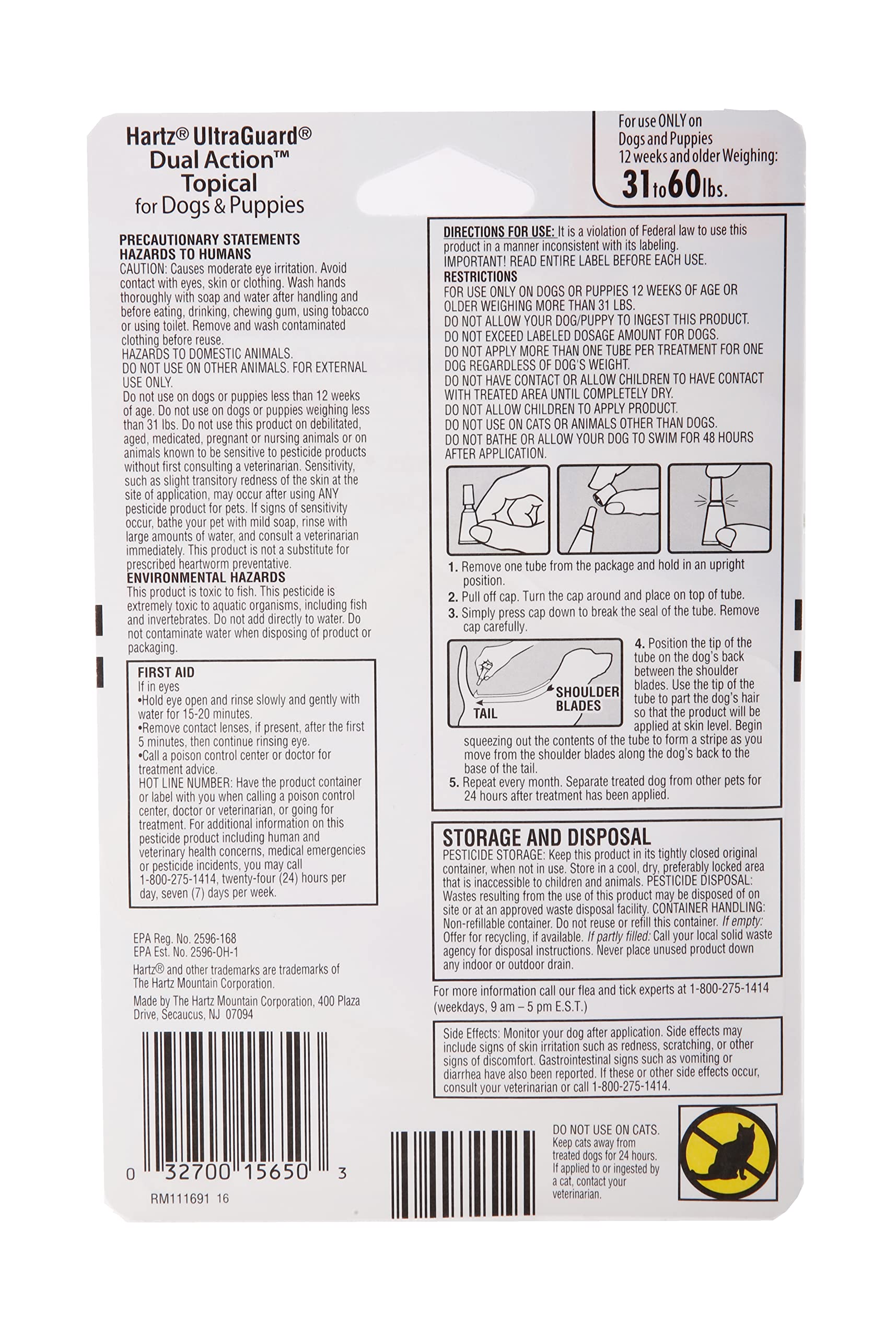 Hartz UltraGuard Dual Action Flea & Tick Topical Dogs & Puppies Treatment & Prevention, 6 Months, 31-60 lbs