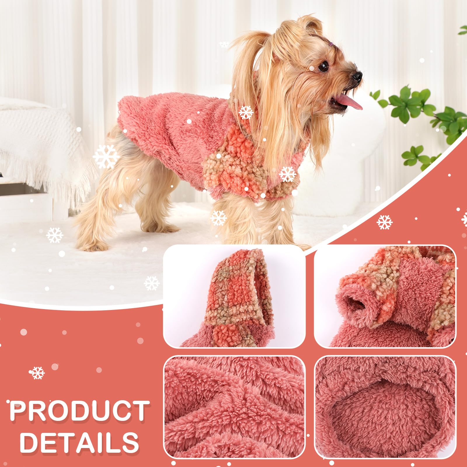 Fleece Dog Sweater Hoodie Warm Fuzzy Velvet Sweaters Winter Clothes For Small Dogs Girl Boy (Orange Plaid, X-Small)