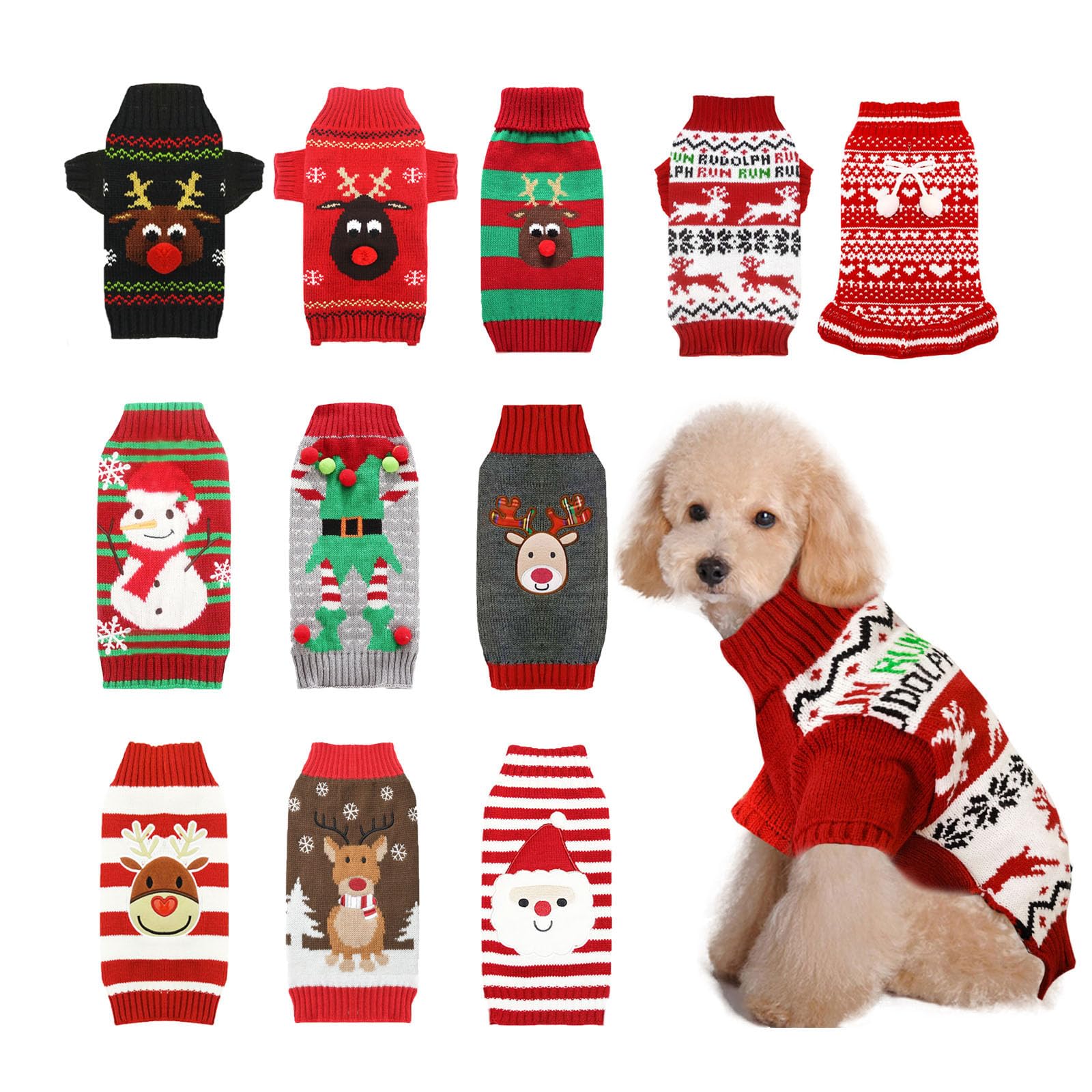 Axiijgl Dog Christmas Sweater Reindeer Christmas Clothes For Dogs With Leash Hole Cat Sweaters For Cats Only French Bulldog Chih