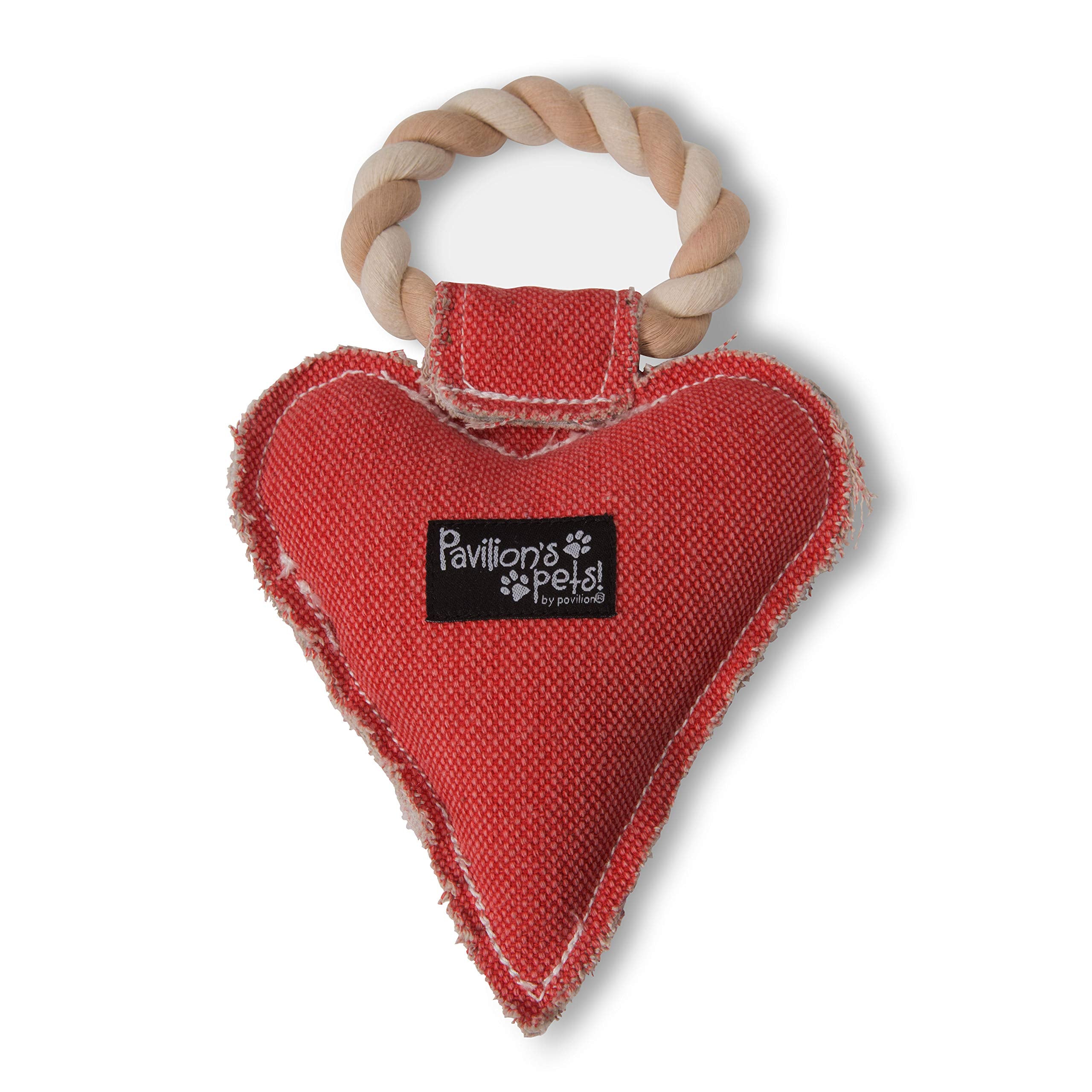 Pavilion Gift Company 45610 Pavilion'S Pets-Red Heart Shaped Canvas And Rope Dog Squeaky Toy-I Woof You
