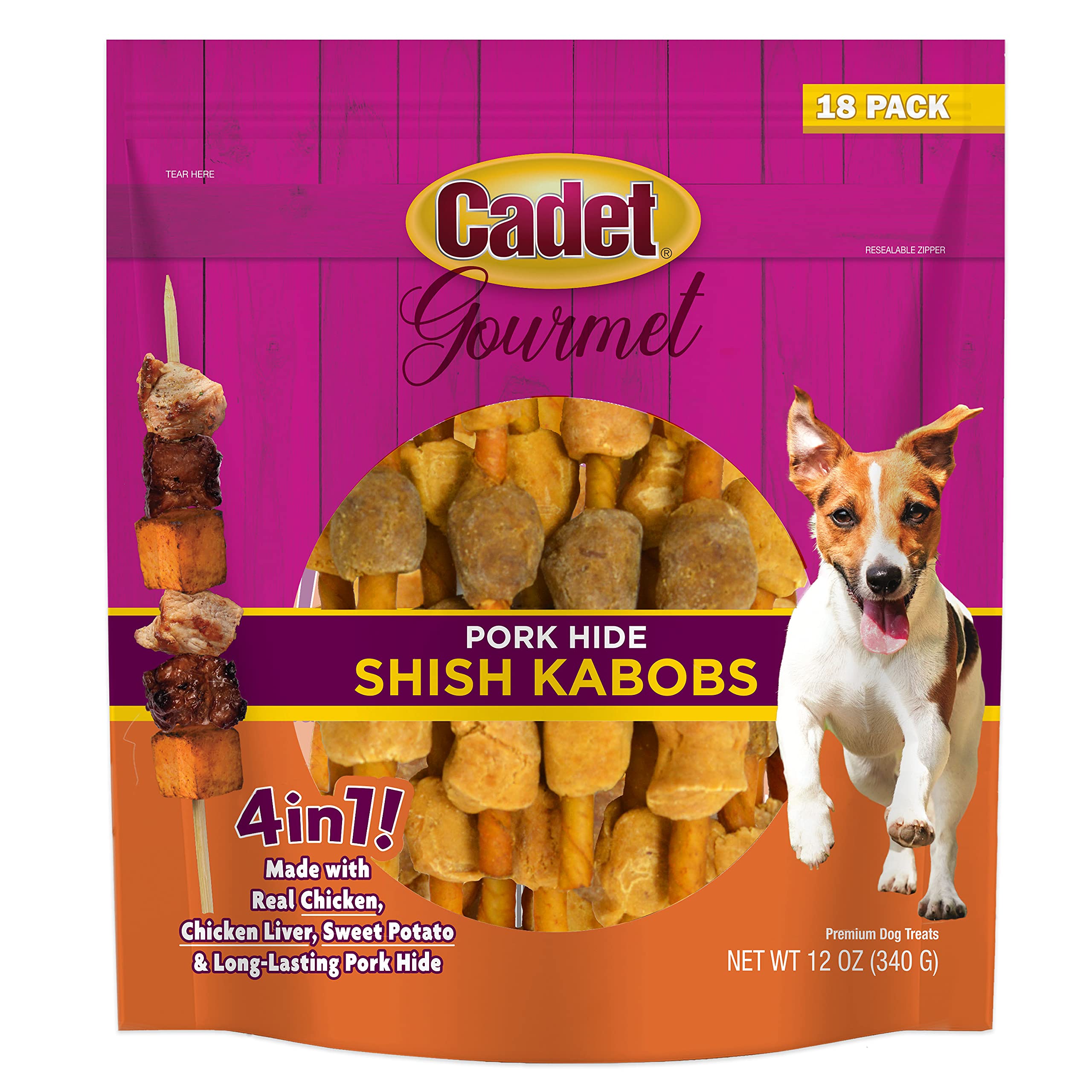 Cadet Gourmet Pork Hide Shish Kabob Dog Treats 5 (18 Count)