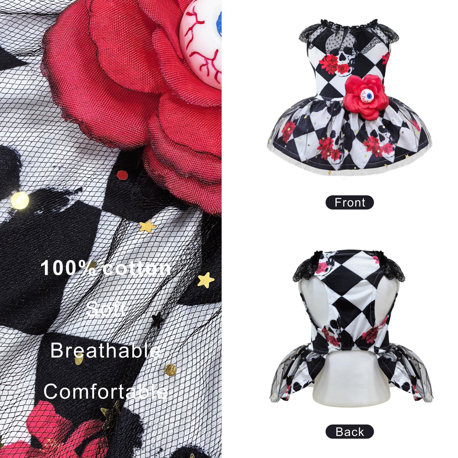 Dog Halloween Dress Skeleton Halloween Costumes For Dogs Funny Halloween Puppy Dress With Flower For Small Dogs Cats S