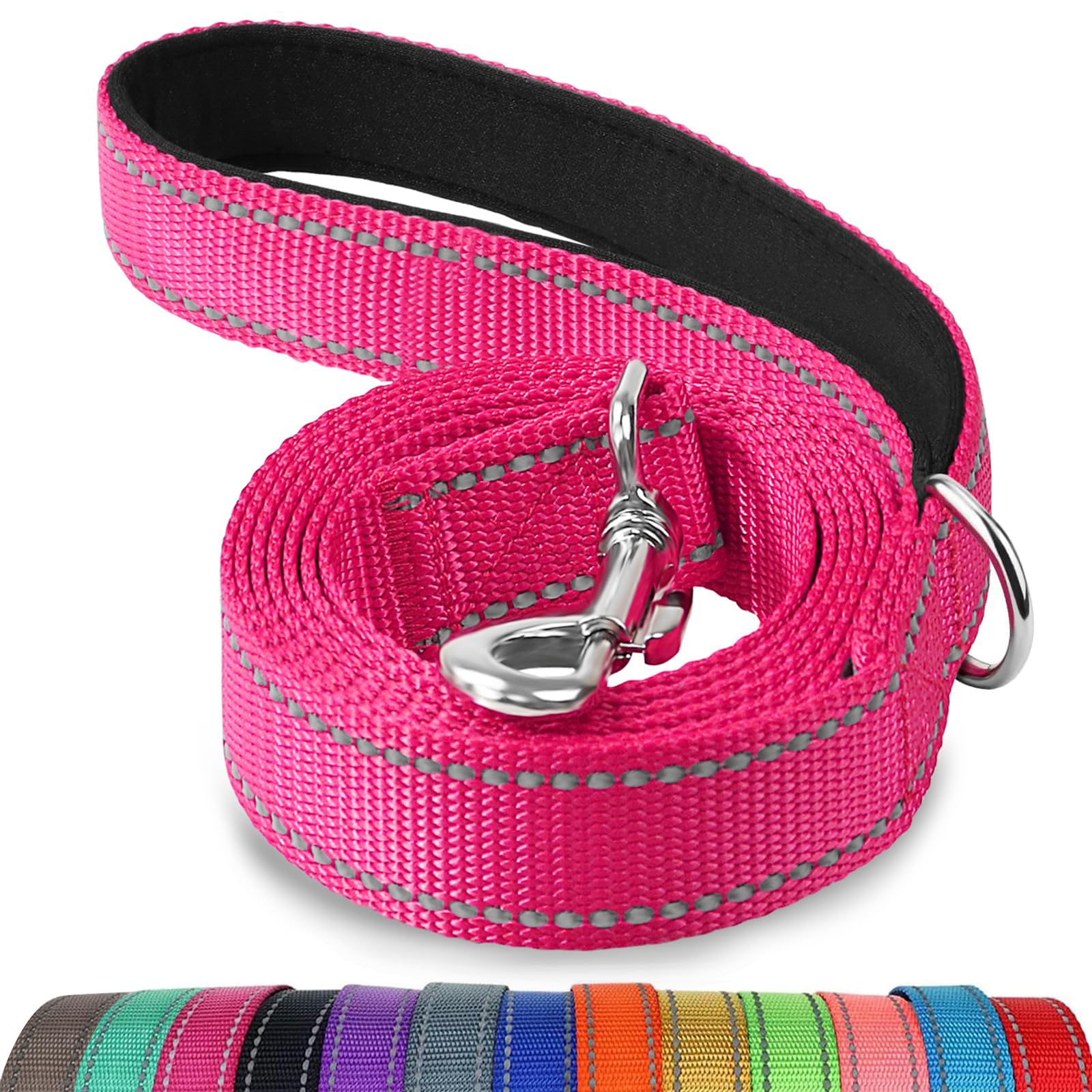 Joytale Double-Sided Reflective Dog Leash, 6 Ft/5 Ft/4 Ft, Padded Handle Nylon Dogs Leashes For Medium & Large Dogs Walking, Hotpink, 5Ft