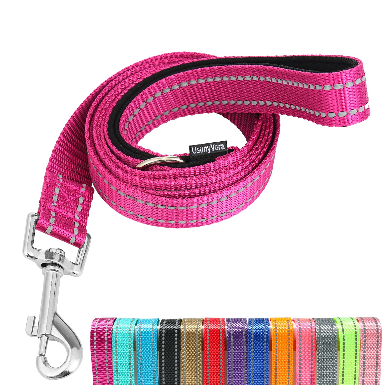 Usunyvora Reflective Nylon Dog Leash For Walking,Strong Dog Leash With Padded Handle For Medium And Large Dogs,6 Ft,Rose