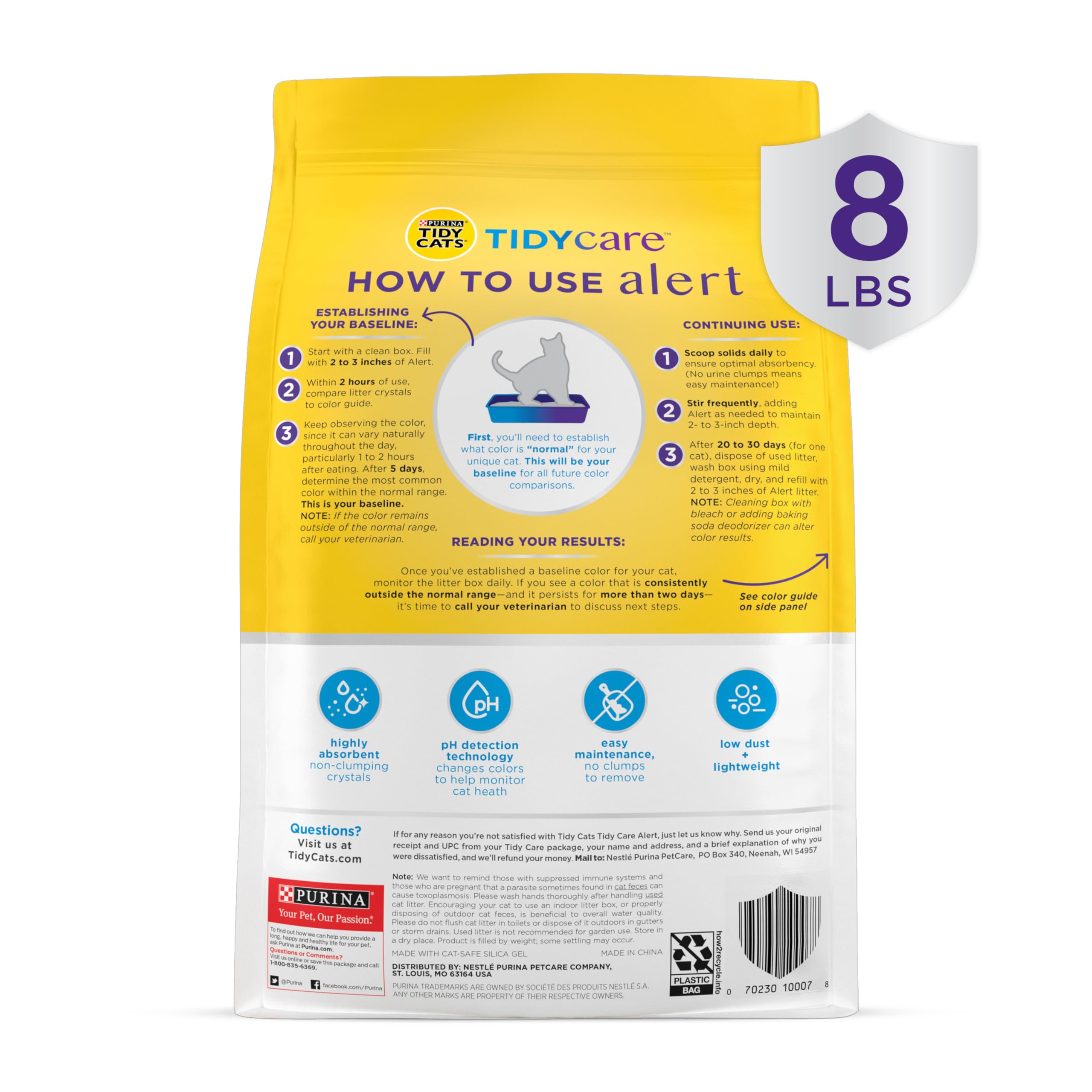 Purina Tidy Cats Tidy Care Alert Cat Health Monitoring Non Clumping Cat Litter With Silica Crystals - 8 Lb. Bag