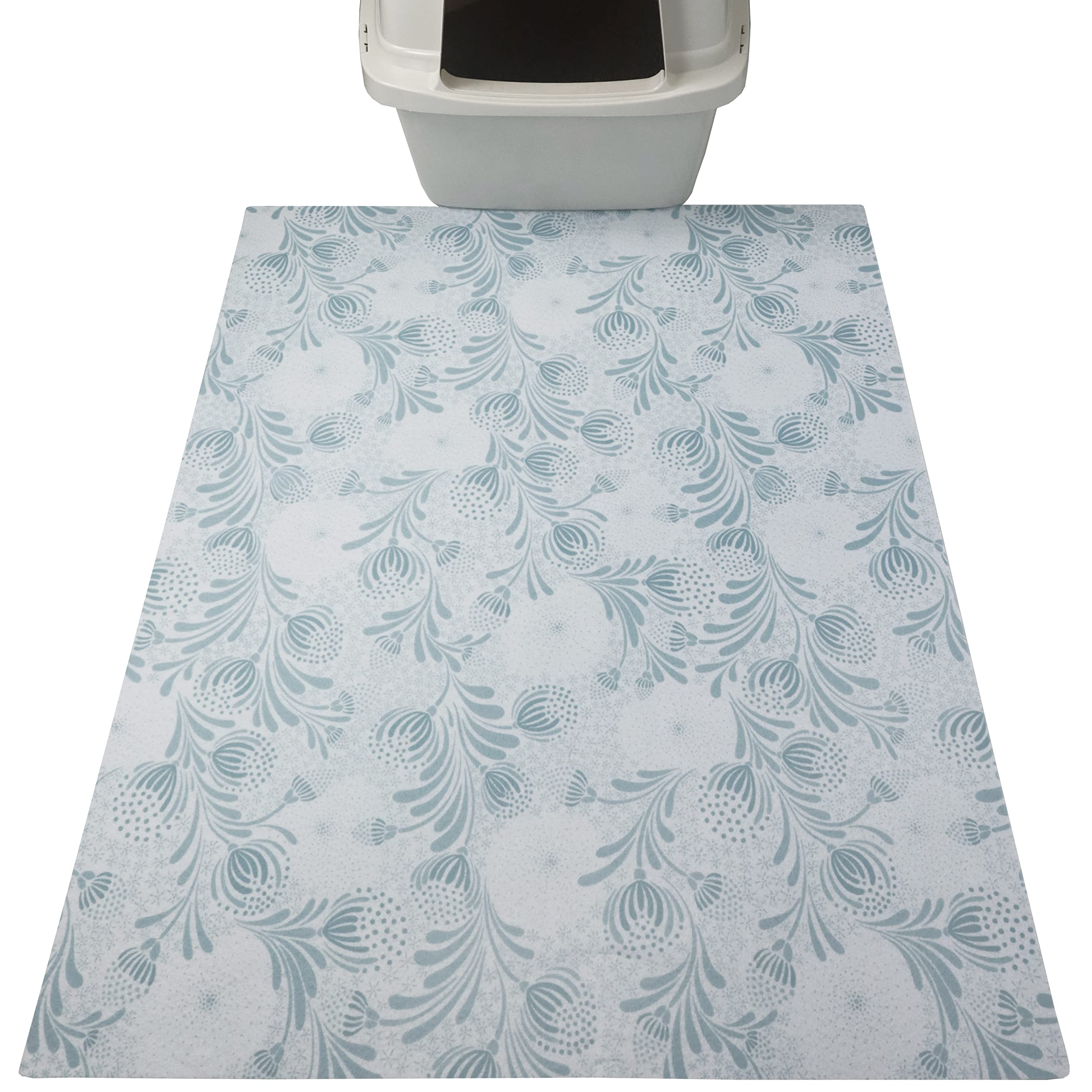Drymate Original Cat Litter Mat, Contains Mess From Box For Cleaner Floors, Urine-Proof, Soft On Kitty Paws -Absorbent/Waterproof- Machine Washable, Durable (Usa Made) (29”X36”)(Blue Floral)