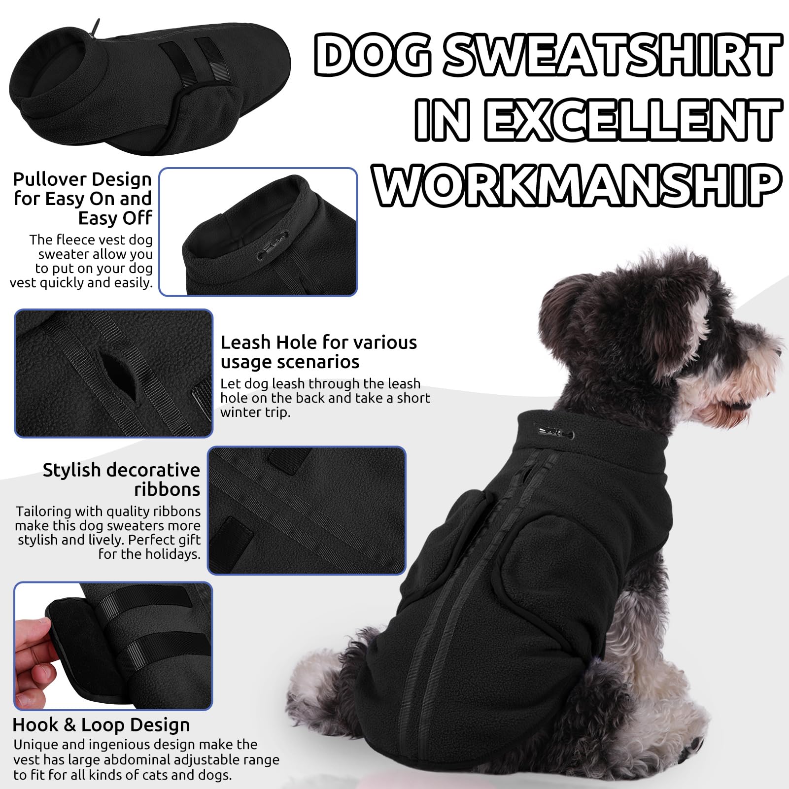 Queenmore Xxs Dog Sweaters, Soft Fleece Vest Pullover Dog Jacket With Leash Hole, Warm Winter Dog Clothes Cold Weather Doggy Dac
