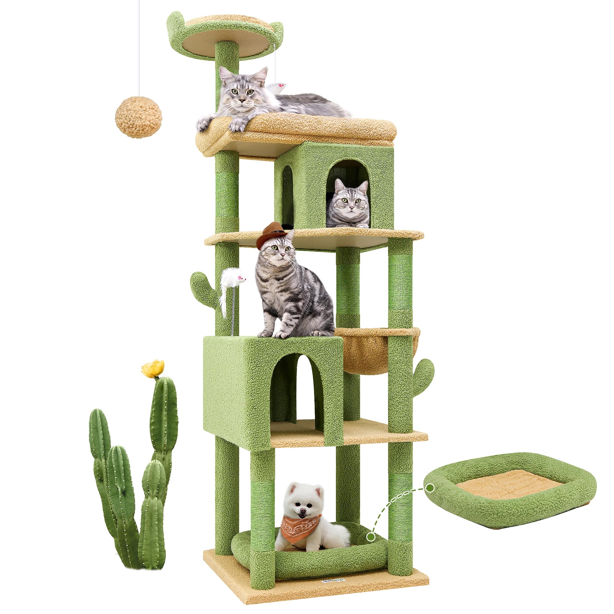 Globlazer S72 Heavy Duty Cactus Cat Tree For Large Cats, Sturdy 72In Maine Coon Cat Tree For Large Cats 20 Lbs+ Cactus Cat Tower