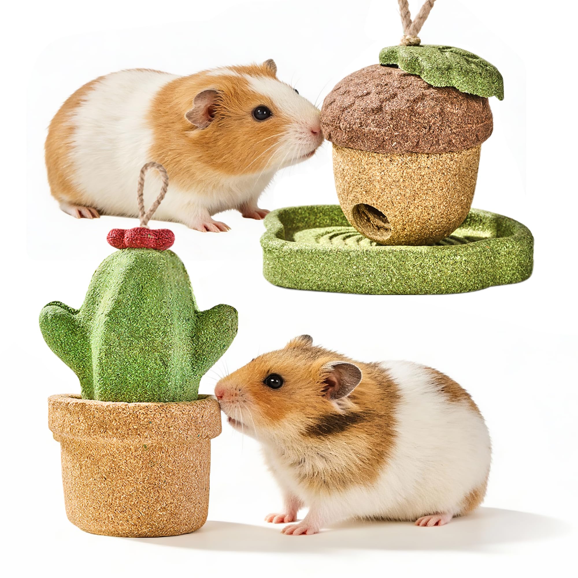 Rodizoo 2 Pack Guinea Pig Chew Toys Natural Rabbit Chew Toys Hamster Molar Teeth Toys, Made with Natural Timothy Grass & Vegetab