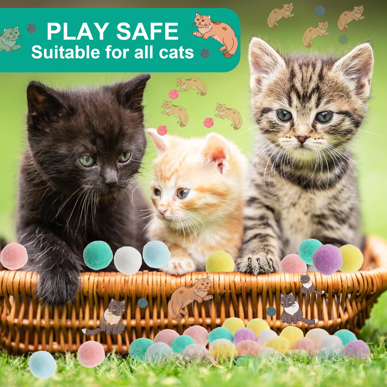Yuanchu 30Pcs Cat Pom Pom Ball Toy, Soft Plush Interactive Cat Balls 3Cm/1.18In Kitten Toy For Training And Play For Indoor Pet