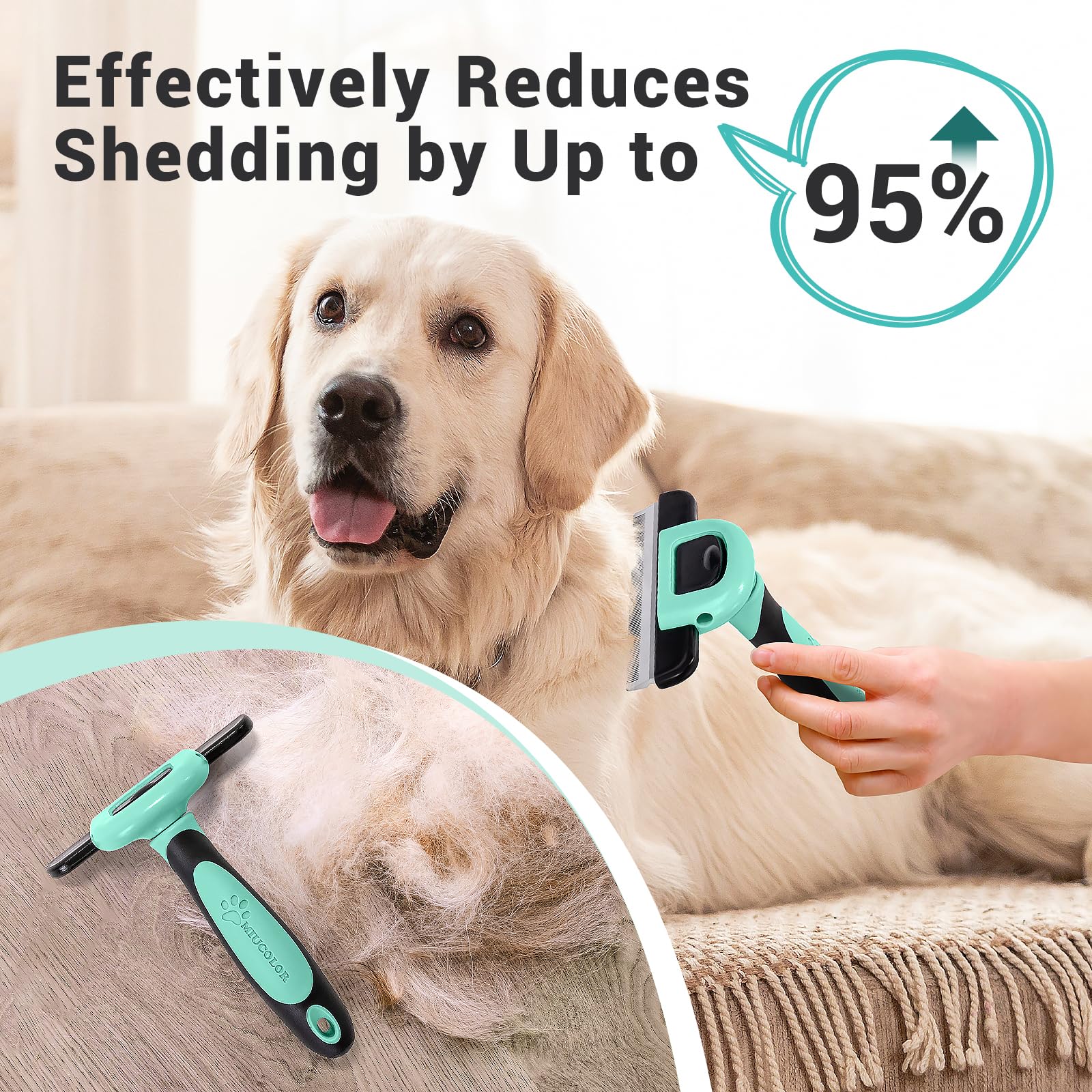 Miu Color Pet Grooming Brush, Deshedding Tool For Dogs & Cats, Effectively Reduces Shedding By Up To 95% For Short Medium And Long Pet Hair,Spring Green
