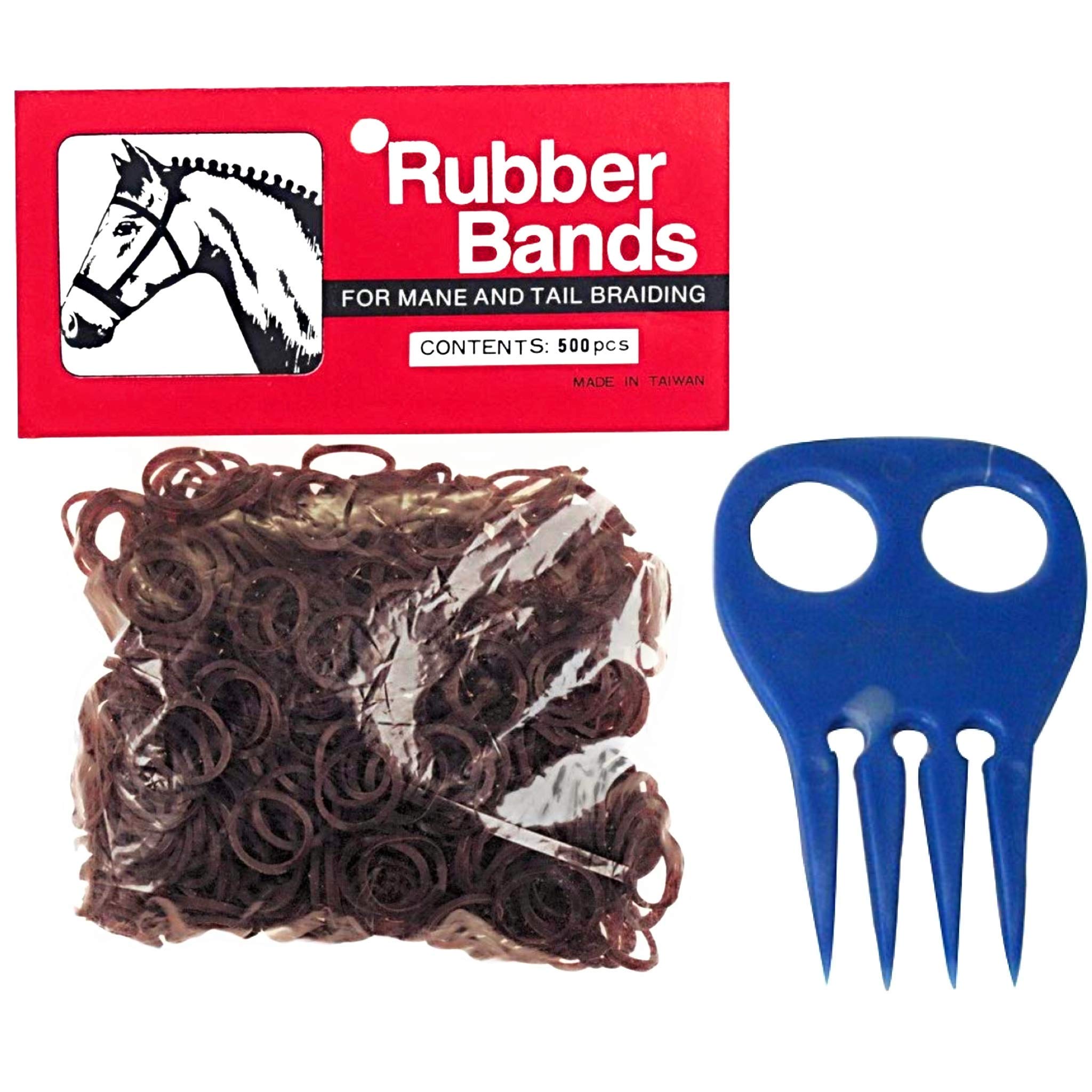 Horse Mane Braiding And Banding Bundle - Mane/Tail Rubber Bands, Braid Aid Braiding Comb (Brown)