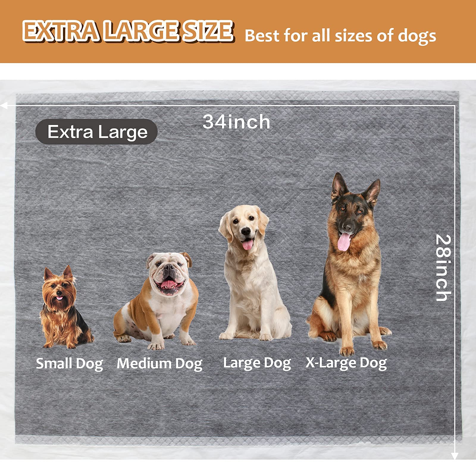 Hidoggyld Dog Pee Pads Extra Large 28' X 34', 40 Count, Charcoal Puppy Pads Xl, Potty Pet Training Pads With Adhesive Sticky Tape, Super Absorbent & Leak-Proof Disposable Pad For Doggies