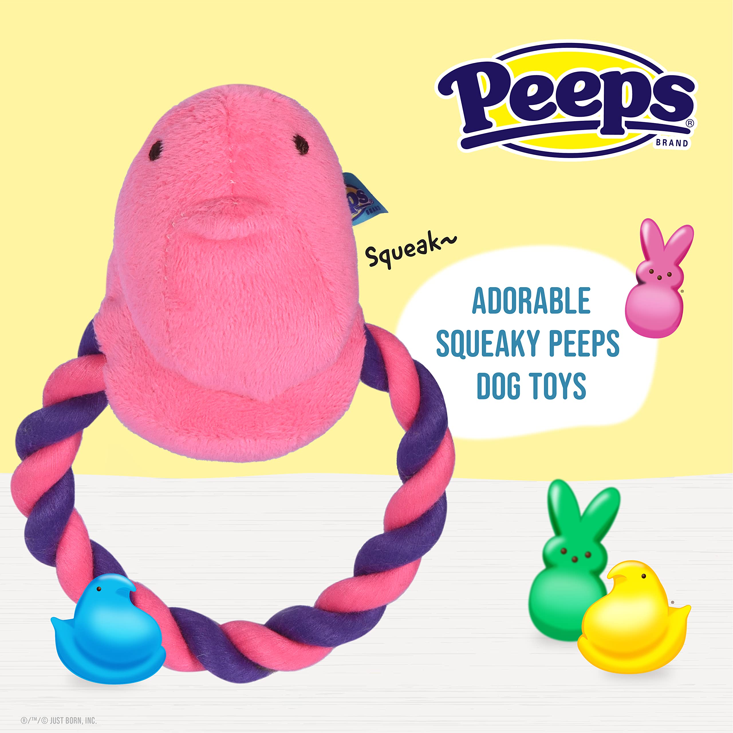 Peeps For Pets Plush Chick Rope Pull Toy For Dogs Squeaker Dog Toy, Pink/Purple | Adorable And Cute Dog Chew Toy | Squeaky Dog T