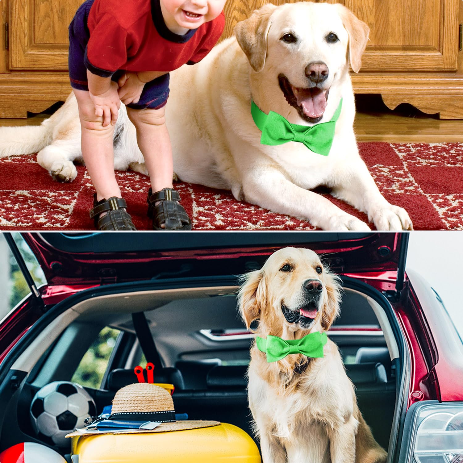 Segarty Bow Tie For Dogs, Adjustable Green Bowtie Collar For Extra Large Dogs, Durable Dog Neck Tie Tuxedo Comfortable Cotton Bo