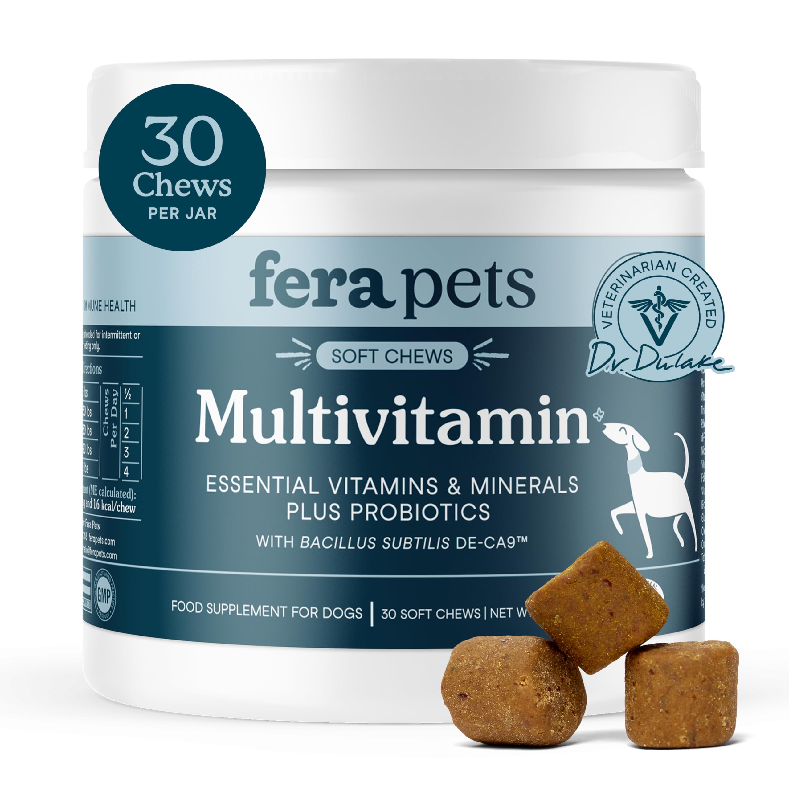 Fera Pets Dog Multivitamin Chews with Glucosamine and Probiotics - Essential Dog Vitamins & Minerals - Promotes Healthy Digestio