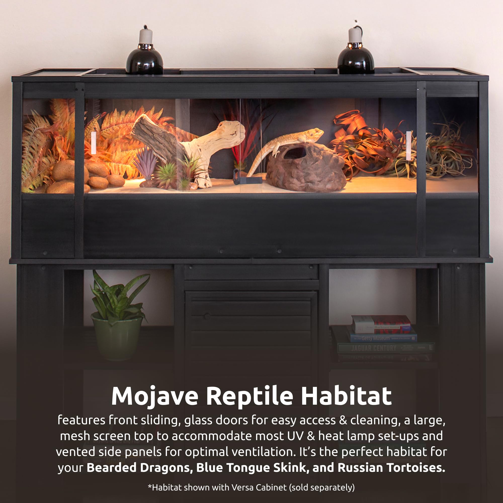New Age Pet ECOFLEX Reptile Lounge, Extra Large, Espresso Black, Durable Wood Plastic Composite, Vented Panels, Sliding Glass Doors