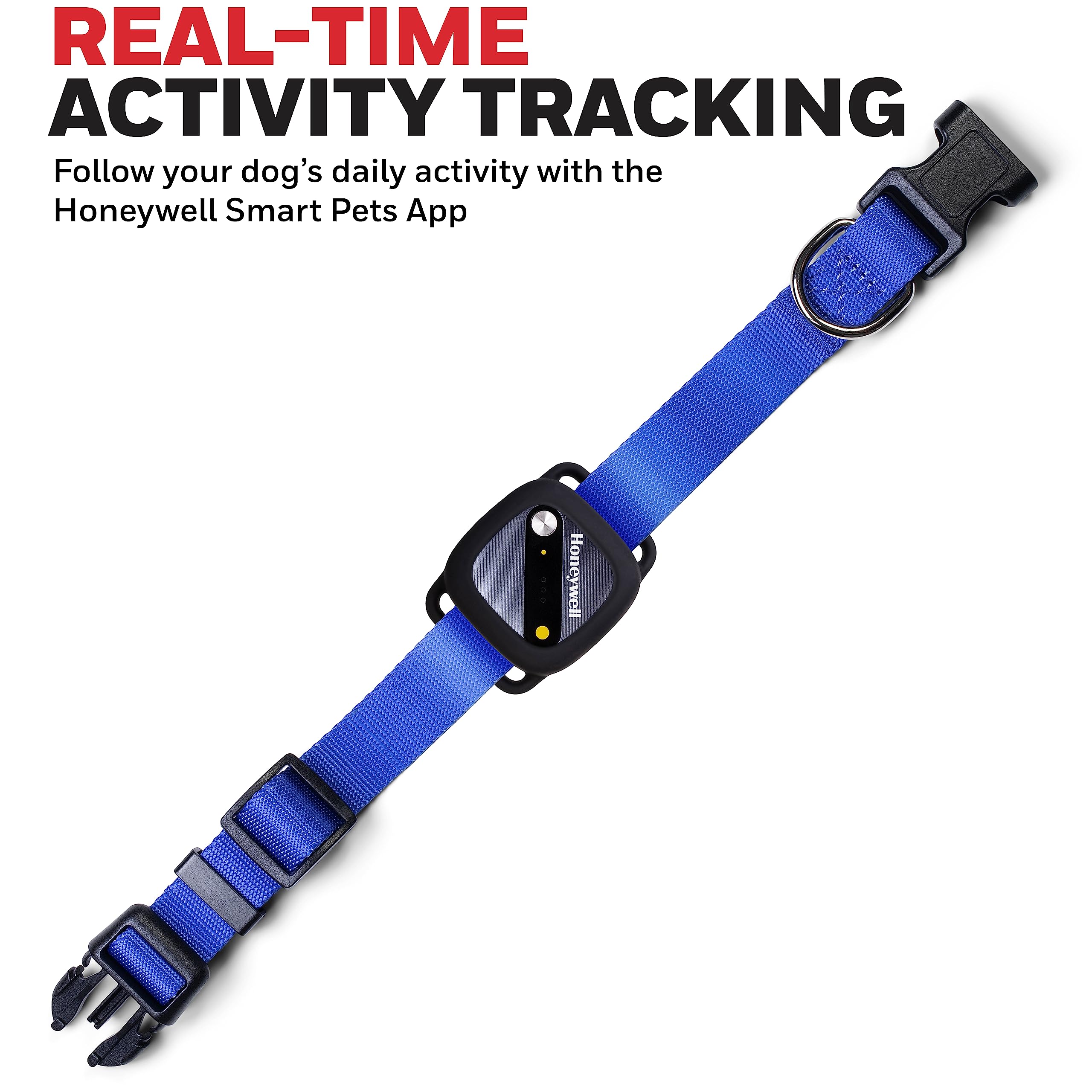 Honeywell Pet Activity Tracker with GPS for Dogs, Blue- Use Your Collar or Included One-Size-Fits-All Collar- Geo-Fencing, Find-
