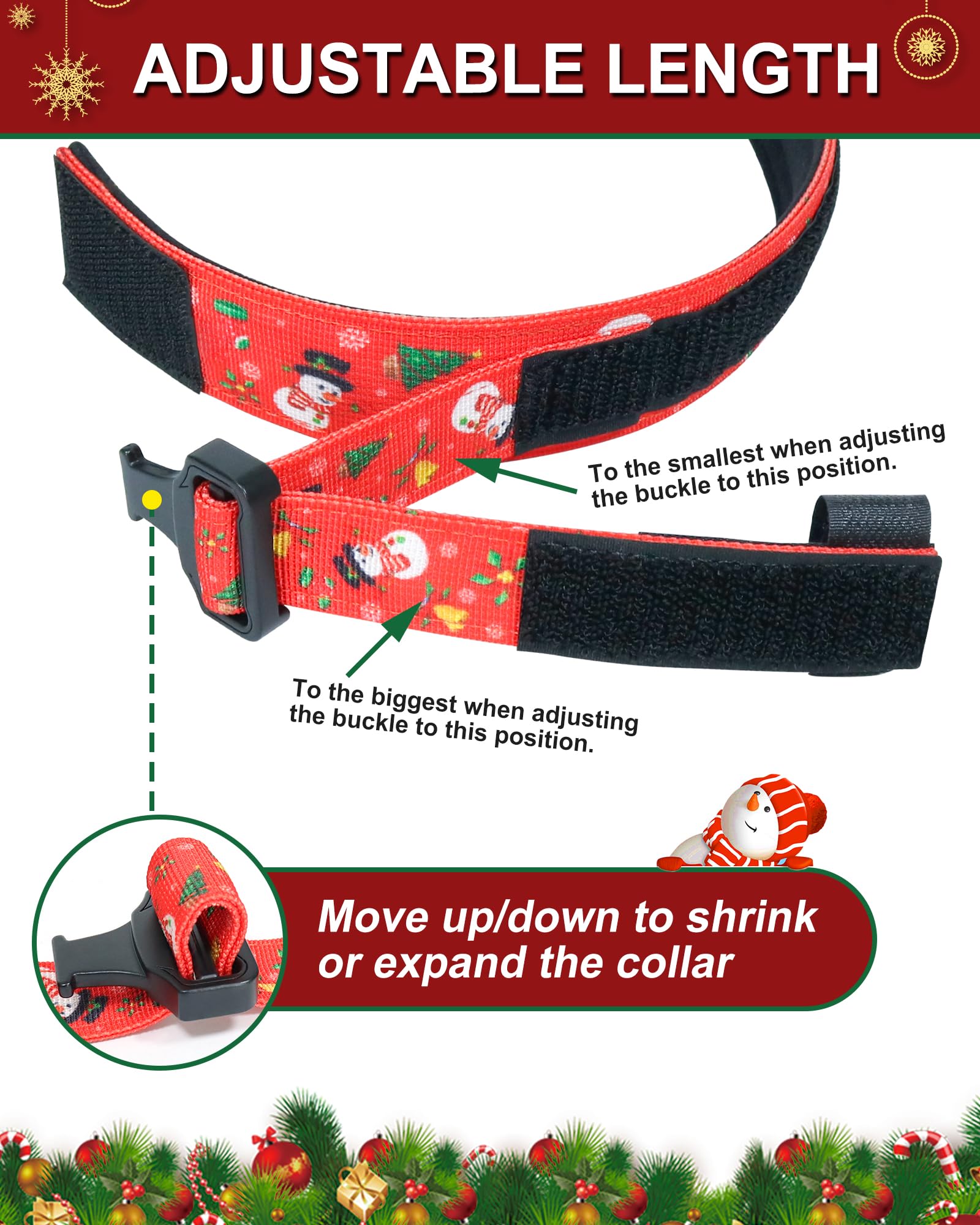 Hotsky Christmas Tactical Dog Collar, Adjustable Military Training Xmas Dog Collar With Handle And Have Duty Metal Buckle For Medium Large Dogs, With Airtag Holder And 2 Patches(L, Christmas Red)
