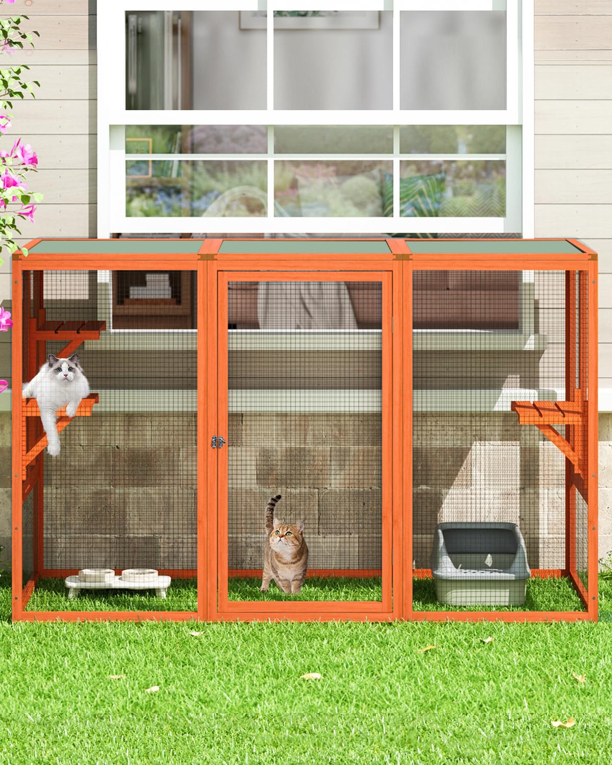Nyeekoy Catio Outdoor Cat Enclosure,71'' Cat Enclosure Window Access, Wooden Cat Houses & Condo For Outside Cats Patio Weatherpr