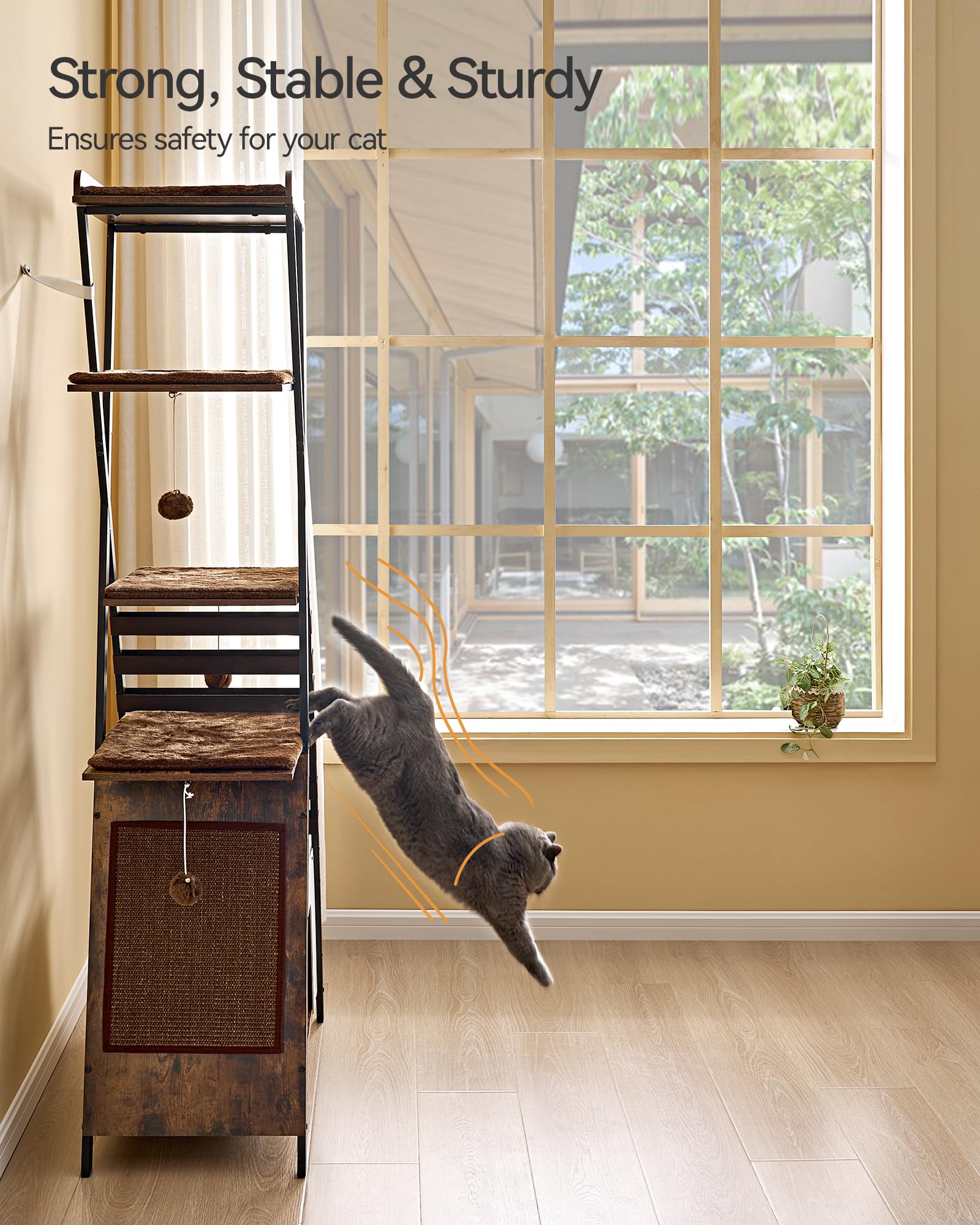 Fourfurpets 72.4'' Modern Cat Tower For Indoor Cats - Multi-Level Condo With Caves, Tall Tree With Scratching Board, Wooden Towe