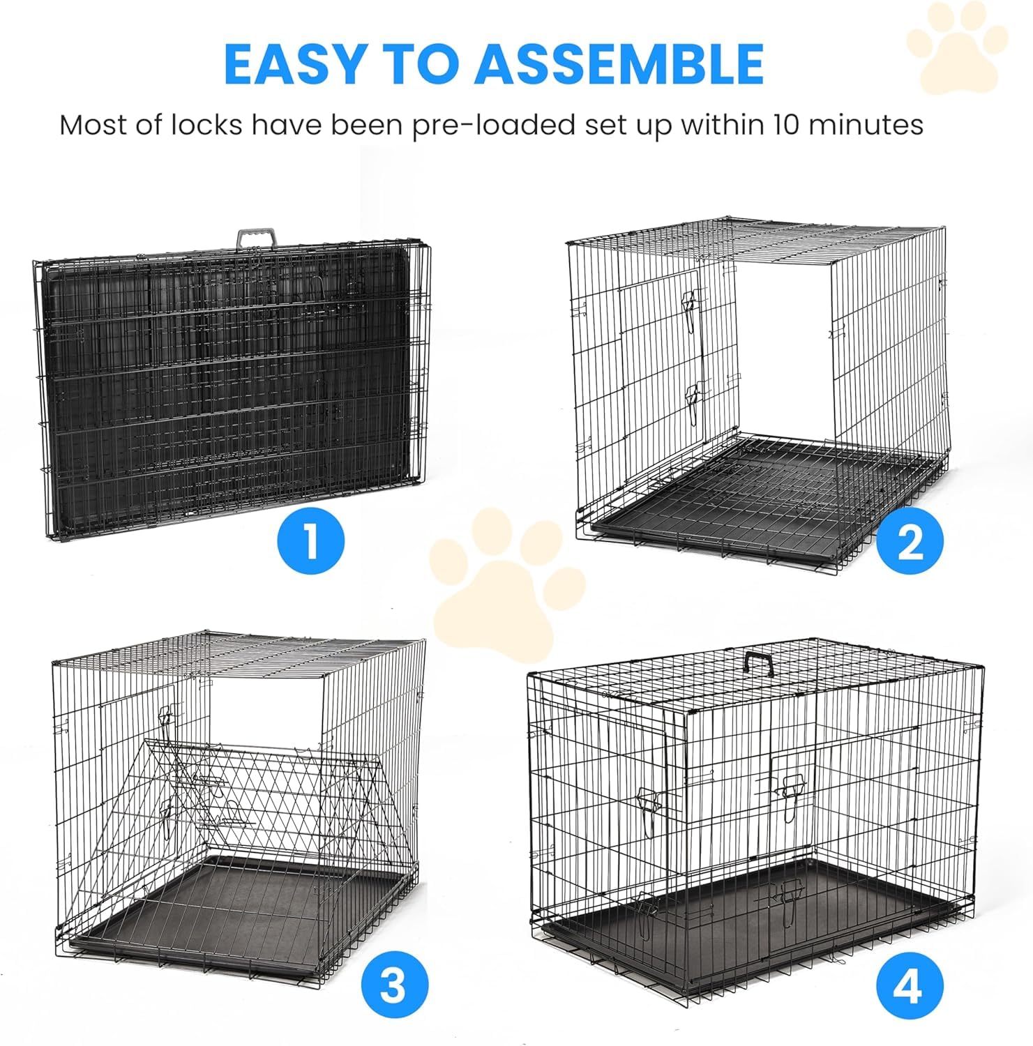 Simple Deluxe 24-Inch Small Dog Crate With Divider, Double Door Folding Metal Wire Cage With Leak-Proof Plastic Tray, Portable P