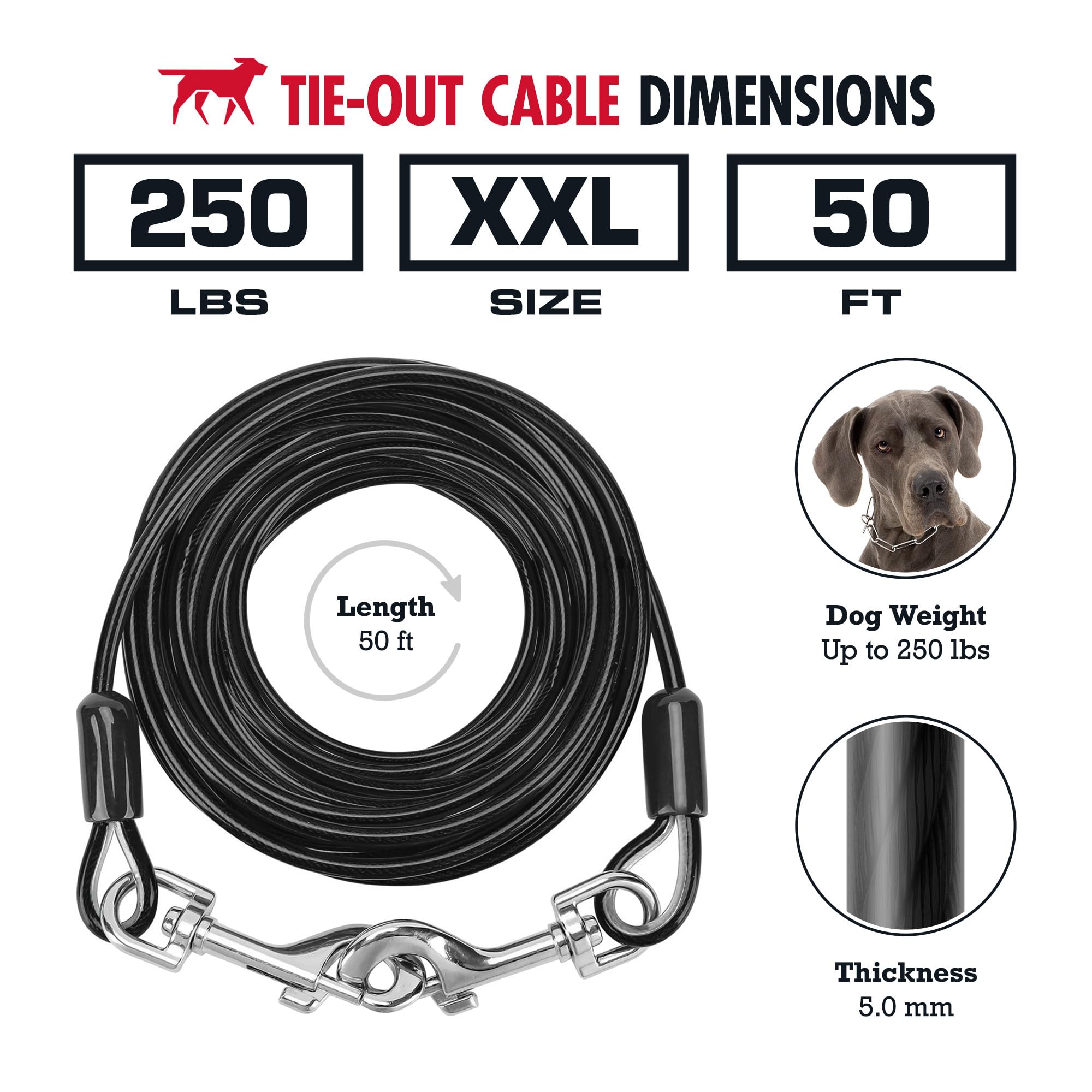 Tuff Pupper Dog Tie Out Cable 50 Feet | Dog Runner Cable For Yard 50 Ft | Heavy Duty Lead | Water & Rust Resistant Industrial St