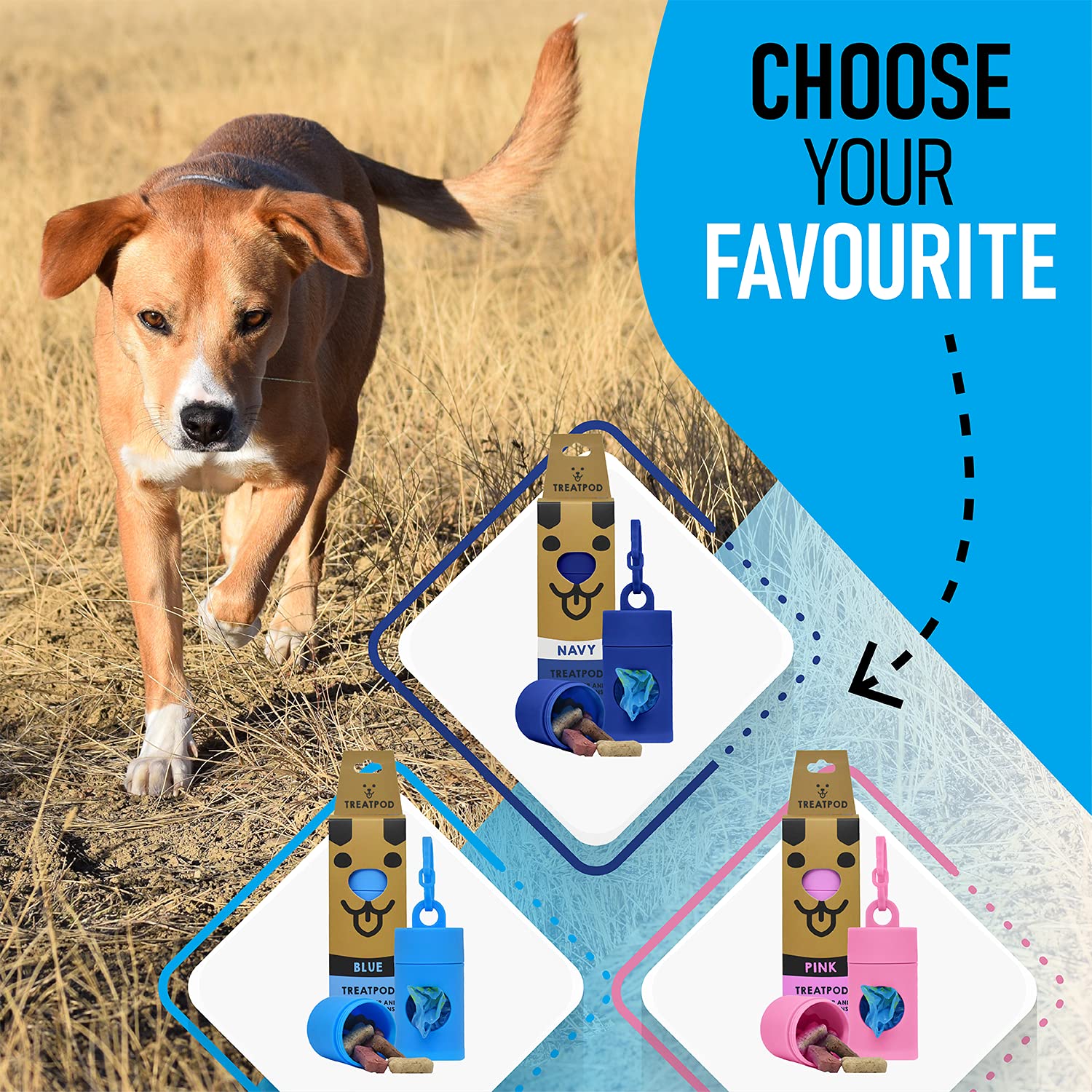 TreatPod Leash Treat Holder and Poop Bag Dispenser - 2 in 1 Dog Waste Bag Dispenser and Treat Container Pouch, Includes 15 Eco Friendly Extra Strength Bags (Navy) -Like New