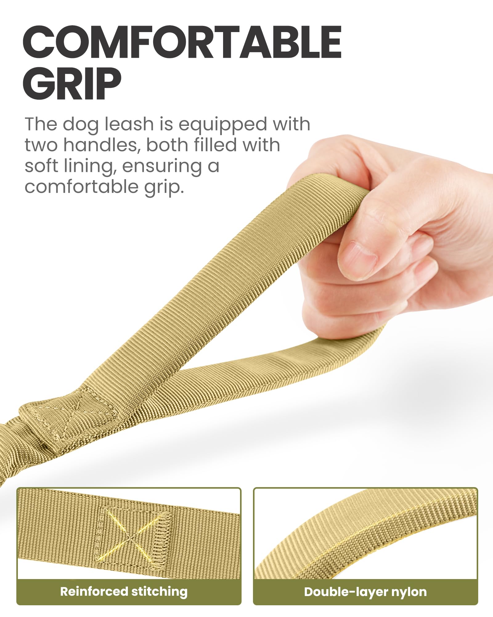 Outdoormaster Bungee Dog Leash, Heavy Duty Dog Leash With Shock Absorption, 2 Padded Handles Training Leash, Improved Dog Safety And Comfort (Tan, 4 Ft)