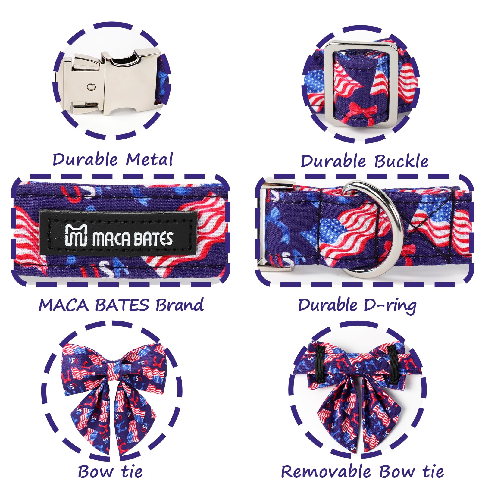 Maca Bates American Flag 4Th Of July Dog Collar With Sailor Bow 4 Of 7 For Dogs Tie Adjustable Durable Flags Patriotic Usa Colla