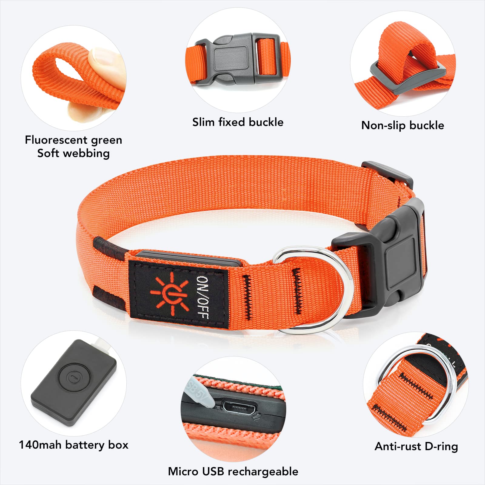 Koskill Light Up Collar At Night, Led Adjustable, Rechargeable Waterproof Dog Lights For Night Walking, Glow In The Dark For Med