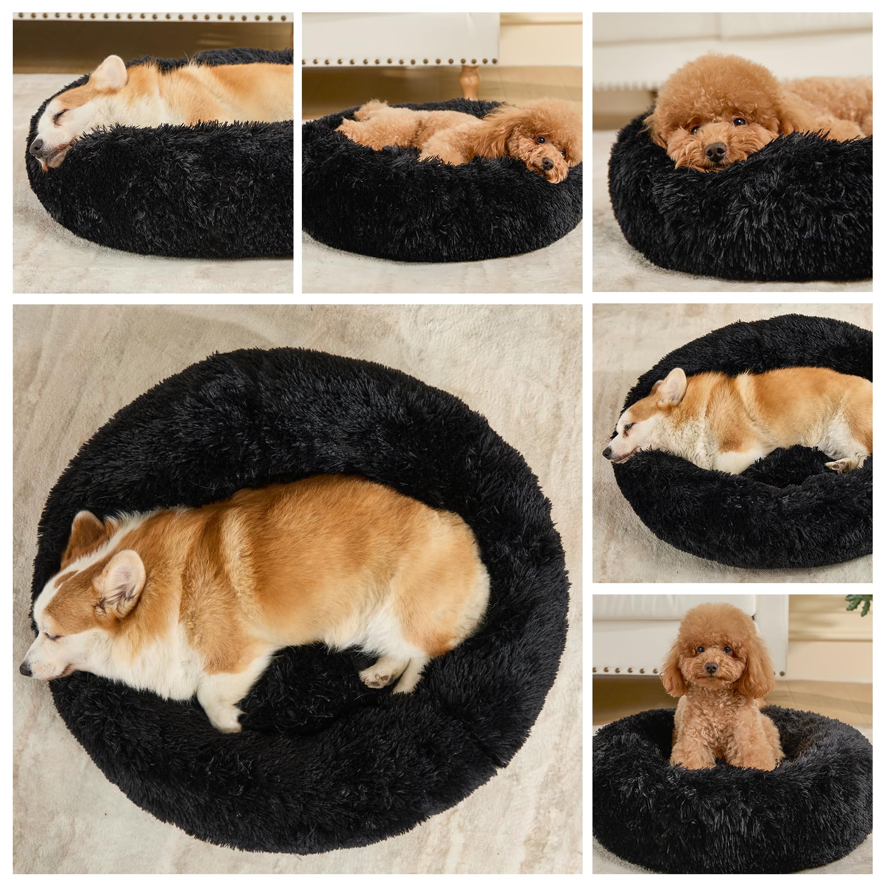 Kimpets Dog Bed Calming Beds For Small Medium Large Dogs - Round Donut Washable Puppy Dog Bed, Anti-Slip Faux Fur Fluffy Donut C