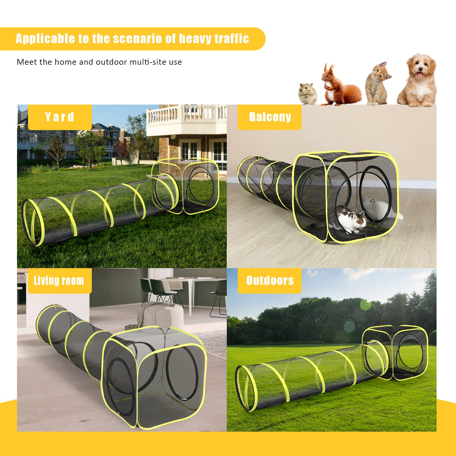 Outdoor Cat Enclosure & Tunnel - Portable Mesh Tent, Cat Playhouse With Adjustable Harness & Leash, Colorful Tease Ball