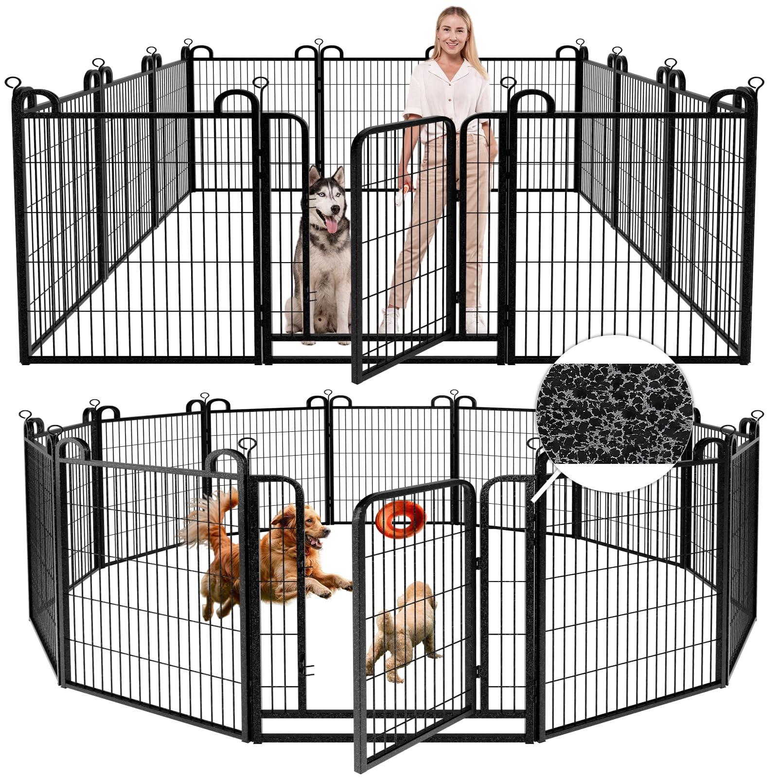 Dog Playpen Outdoor 12 Panels Heavy Duty Dog Fence 40'' Height Anti-Rust With Doors Portable For Rv Camping Yard, Total 27Ft, 58